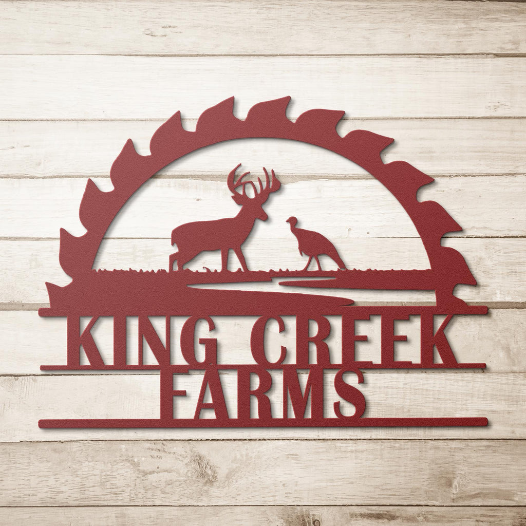Custom Metal Farm Sign: Deer and Turkey Design, Personalized Farmhouse Decor