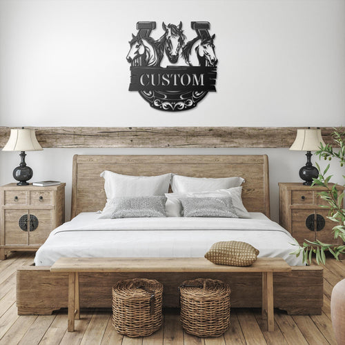 Custom Horse Metal Sign, Horseshoe Wall Art, Personalized Equestrian Decor, Gift for Ranch