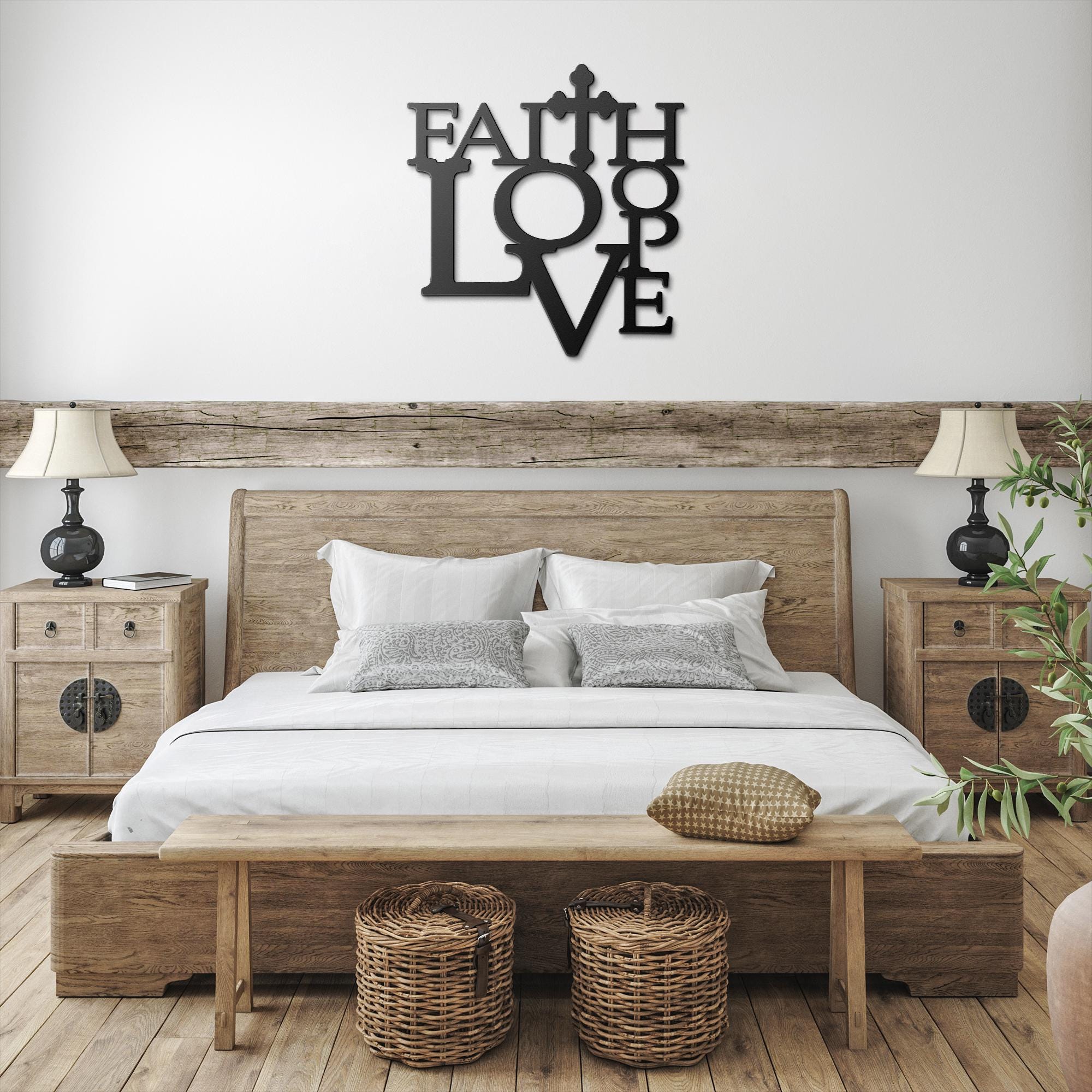 Faith Hope Love Metal Sign, Christian Cross Wall Art, Religious Decor, Inspirational Gift, Scripture Art