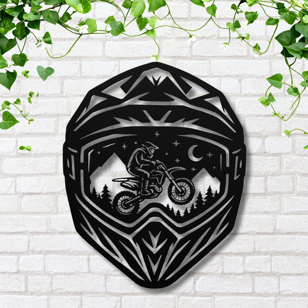 Dirt Bike Metal Wall Art, Motocross Helmet Sign, Garage Decor, Biker Gift for Men