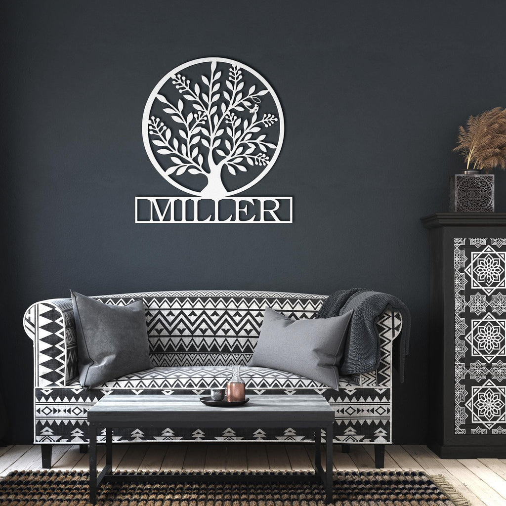 Personalized Family Tree Metal Sign, Custom Last Name Wall Art