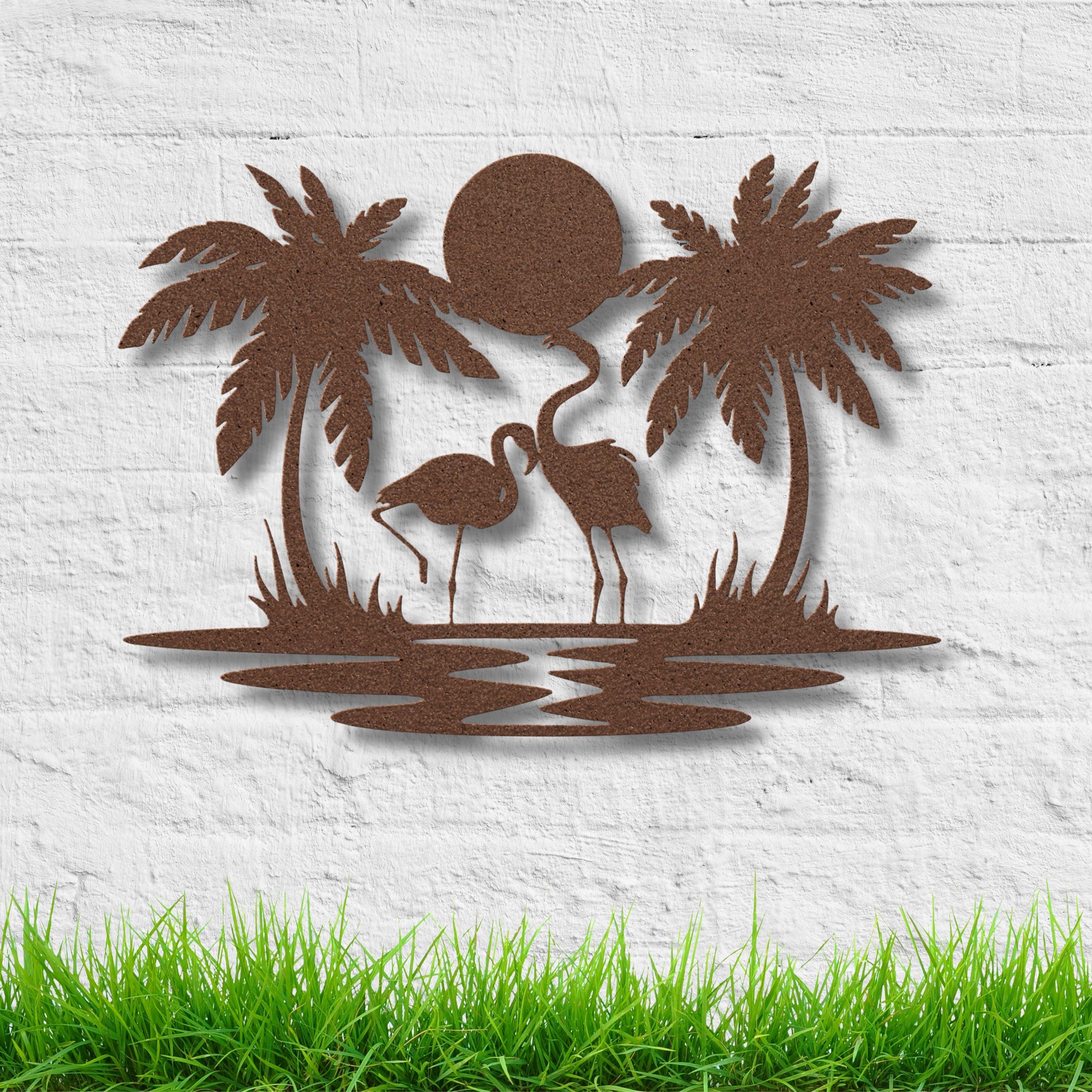Flamingo Tropical Metal Wall Art, Palm Tree Beach Sign, Summer Island Home Decor