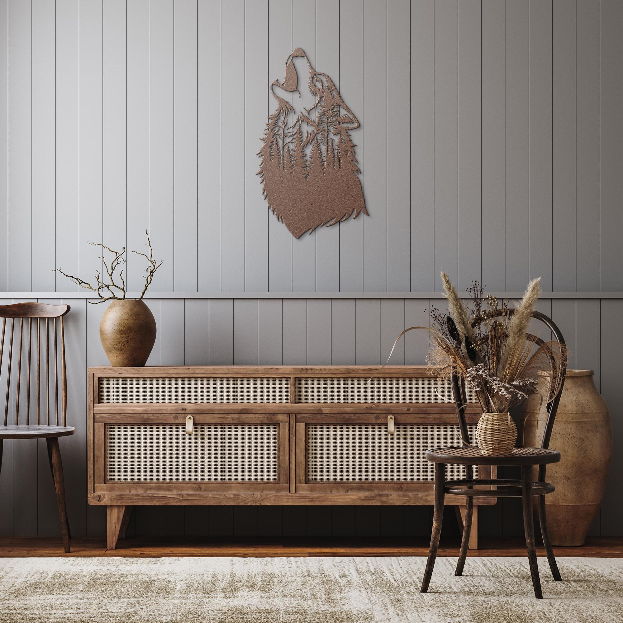 Howling Wolf Metal Wall Art, Wilderness Forest Scene Sign, Wildlife Nature Lover Home Gift