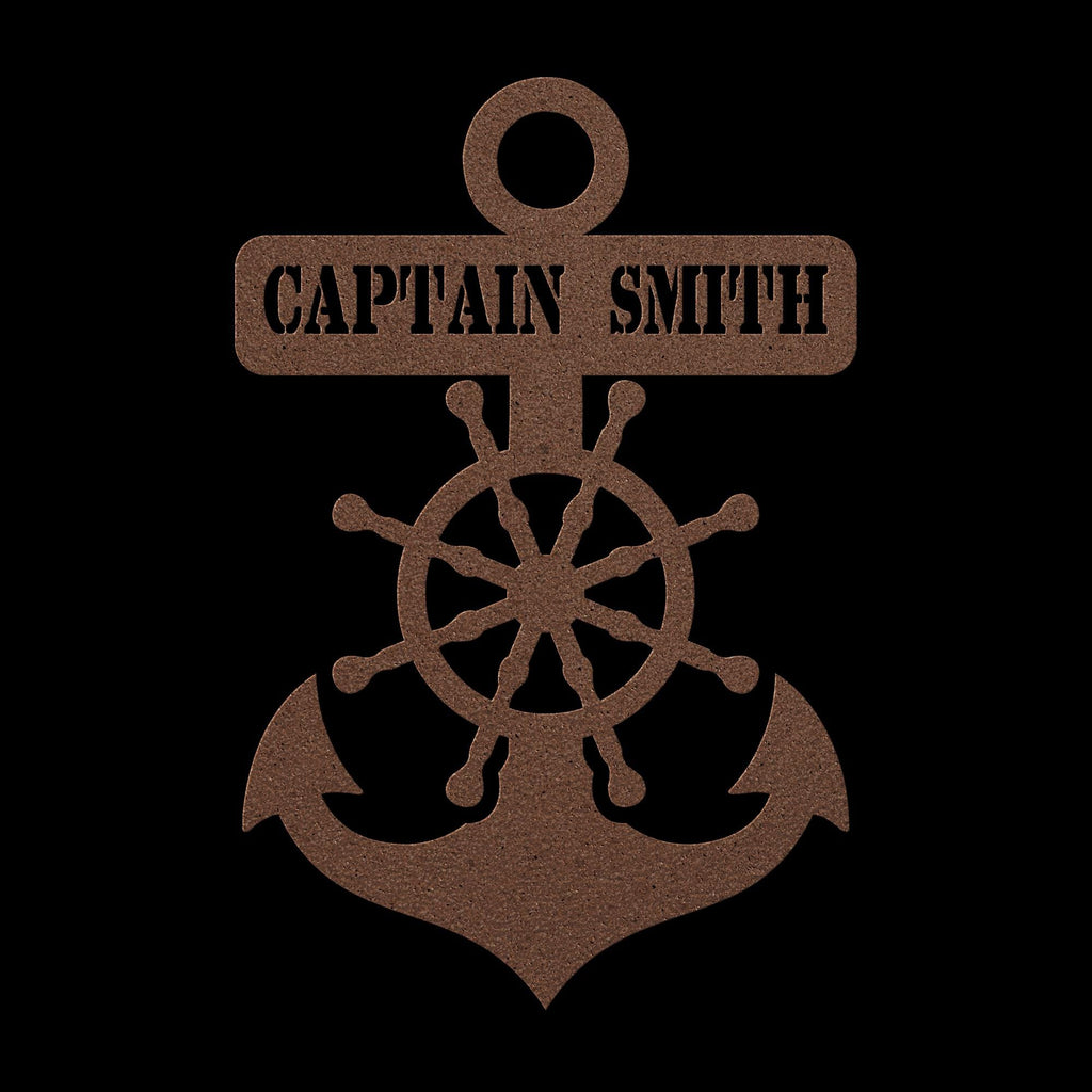 Personalized Captain's Wheel and Anchor Metal Sign, Custom Text, Nautical Gift, Sailor Gift