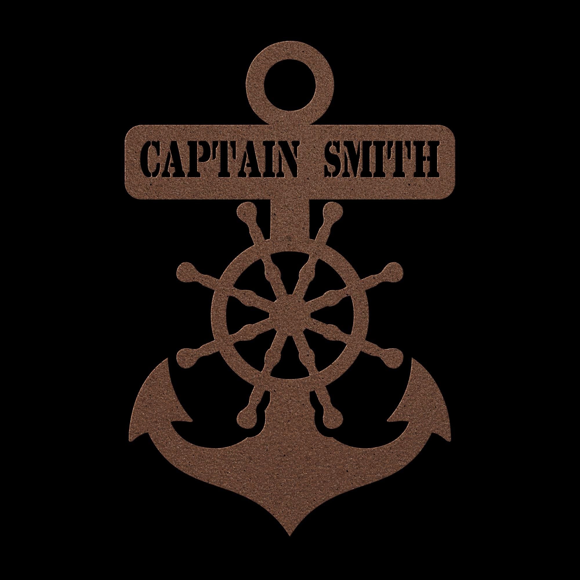Personalized Captain's Wheel and Anchor Metal Sign, Custom Text, Nautical Gift, Sailor Gift