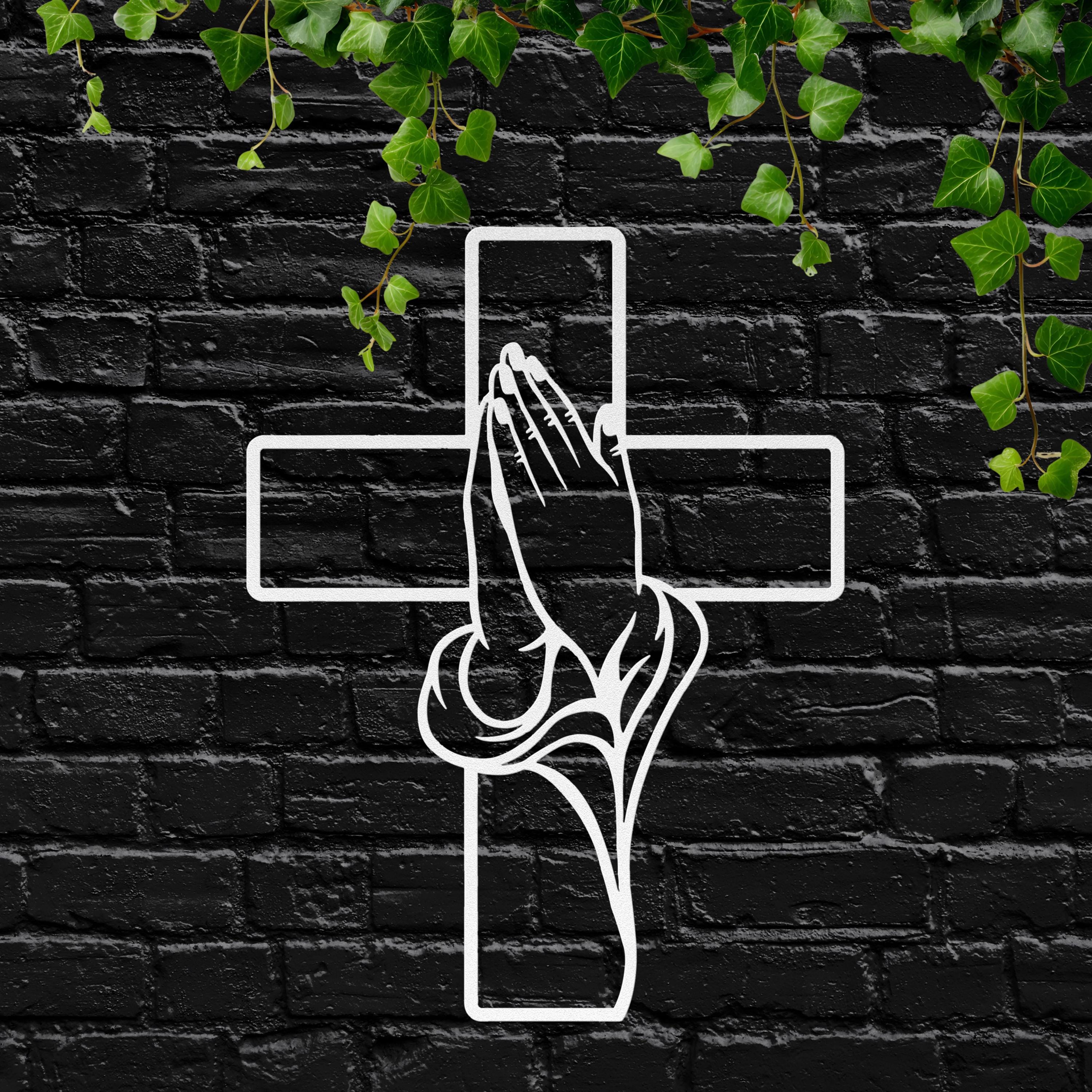 Praying Hands Cross Art - Durable Steel Wall Art | Christian Wall Decor