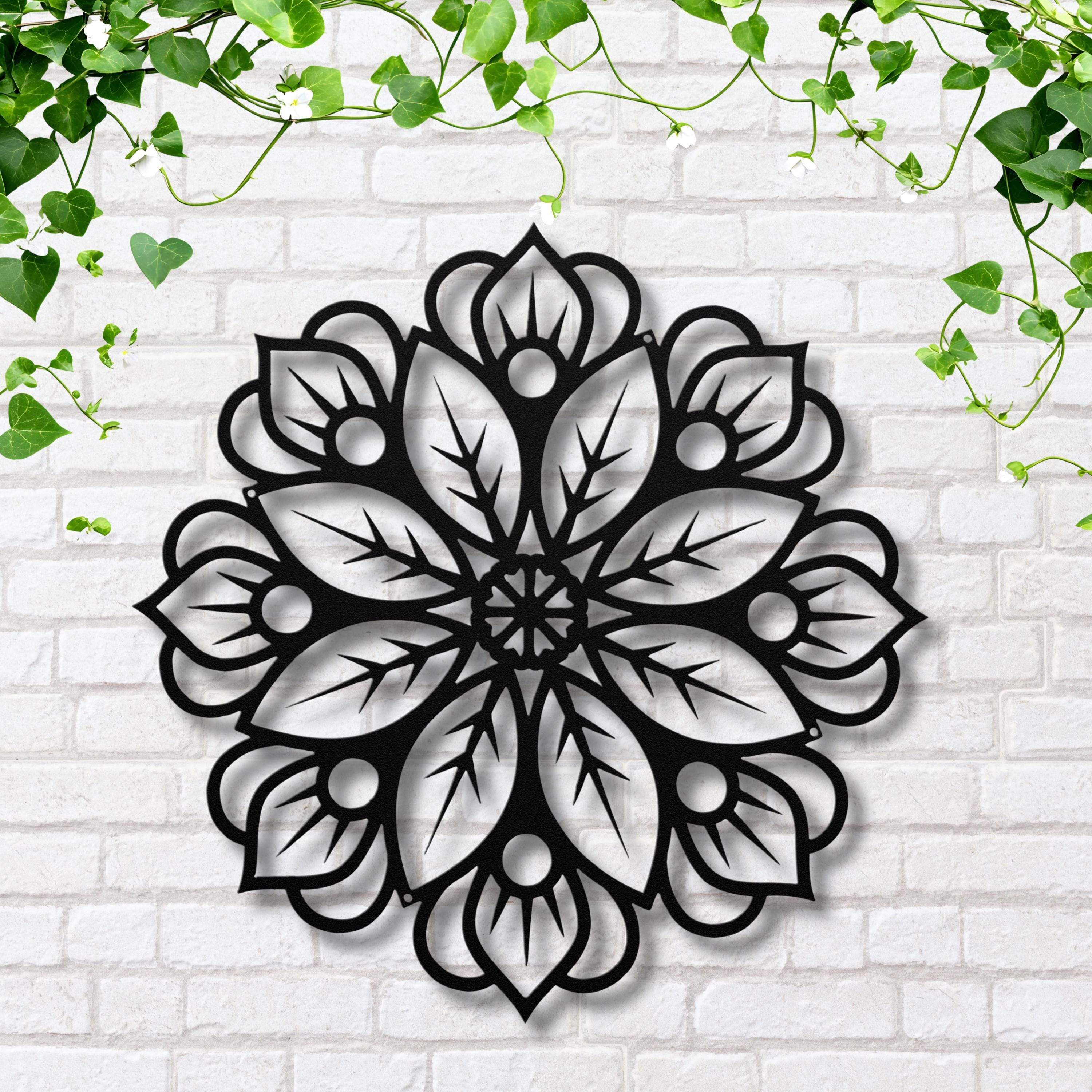 Intricate Flower Mandala Metal Wall Art: Detailed Floral Geometric Design, Die-Cut Meditation Yoga Studio Decor, Zen Home Gift
