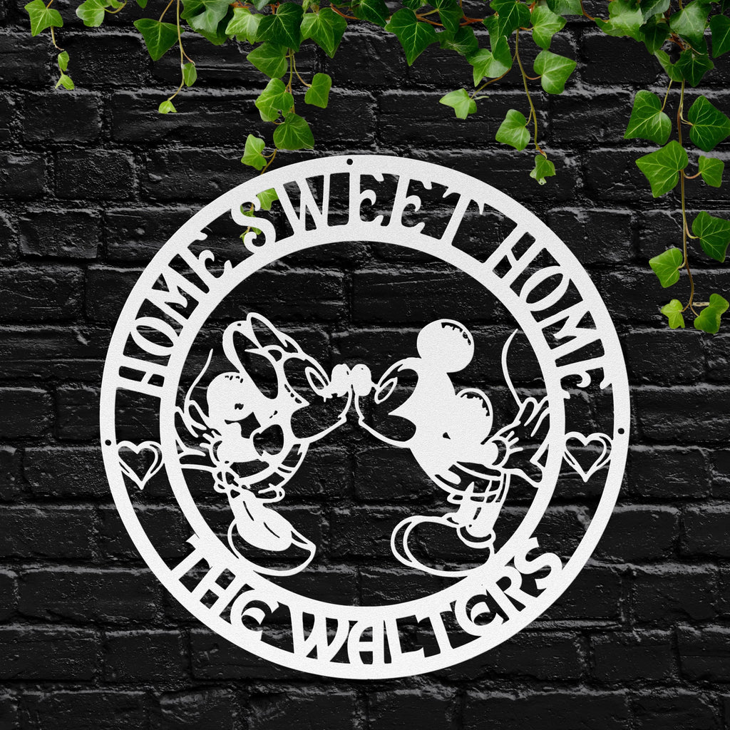 Personalized Metal Sign - Custom Family Name Disney Home Decor | Mickey Minnie Silhouette Art