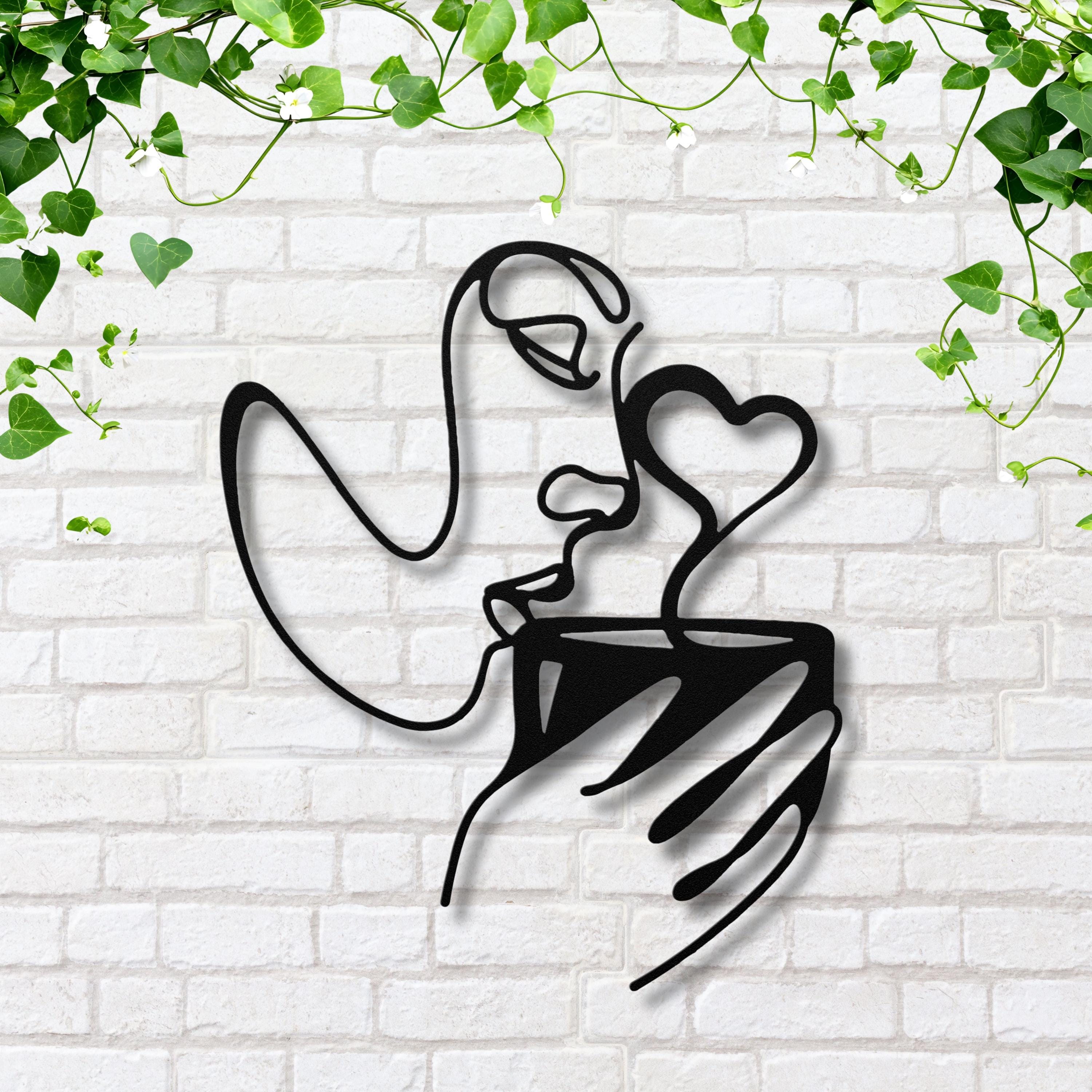 Coffee Metal Wall Art, Minimalist Woman Line Art, Kitchen Decor