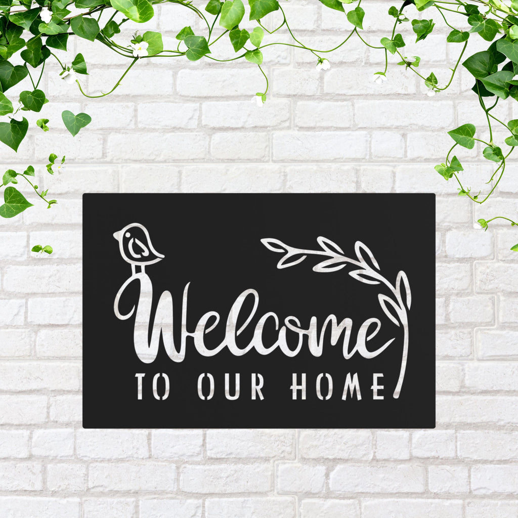 Welcome To Our Home Metal Sign, Bird & Vine Decor
