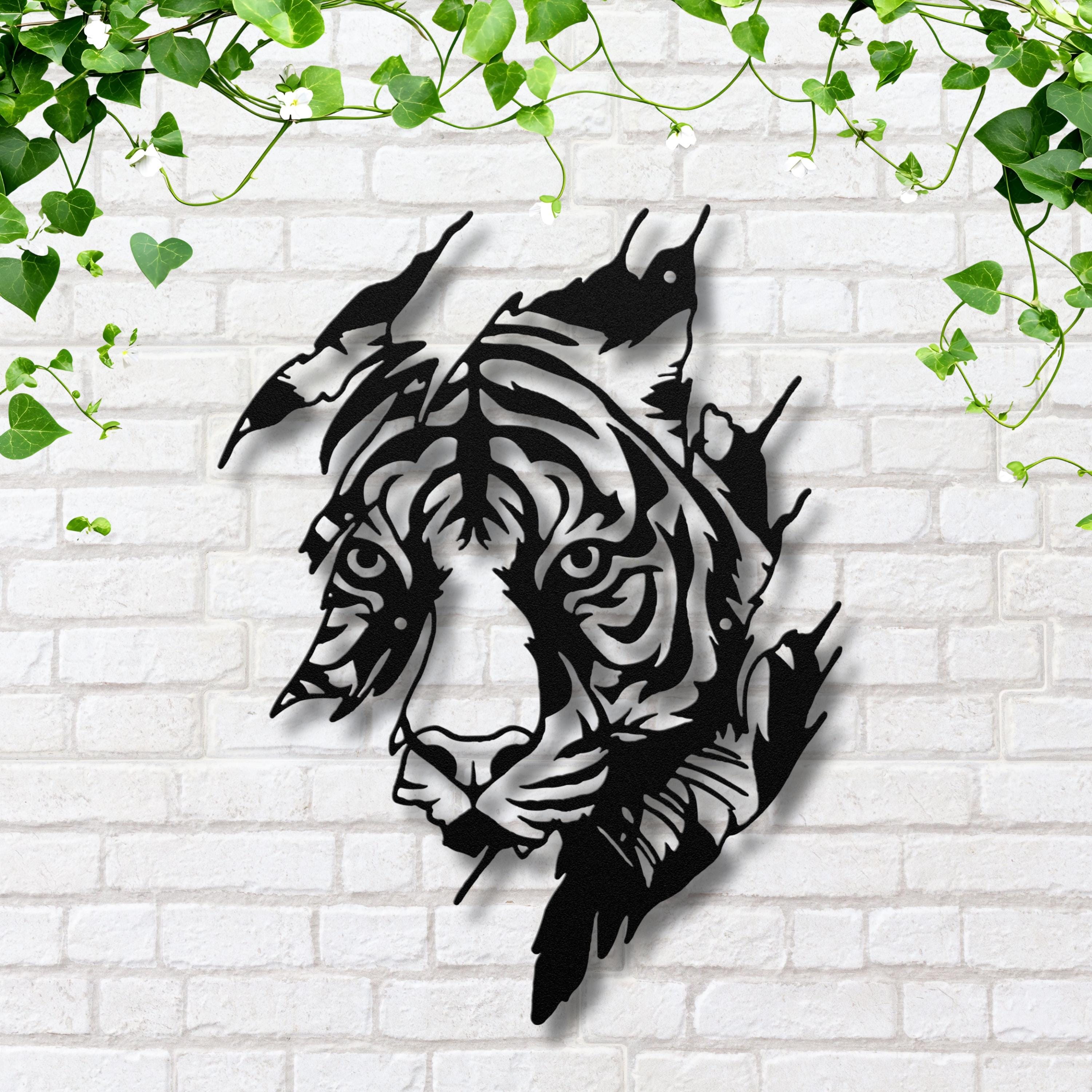 Tiger Metal Wall Art, Jungle Animal Home Decor, Wild Cat Die Cut Sign, Ripped Metal Wildlife Art, Safari Decor