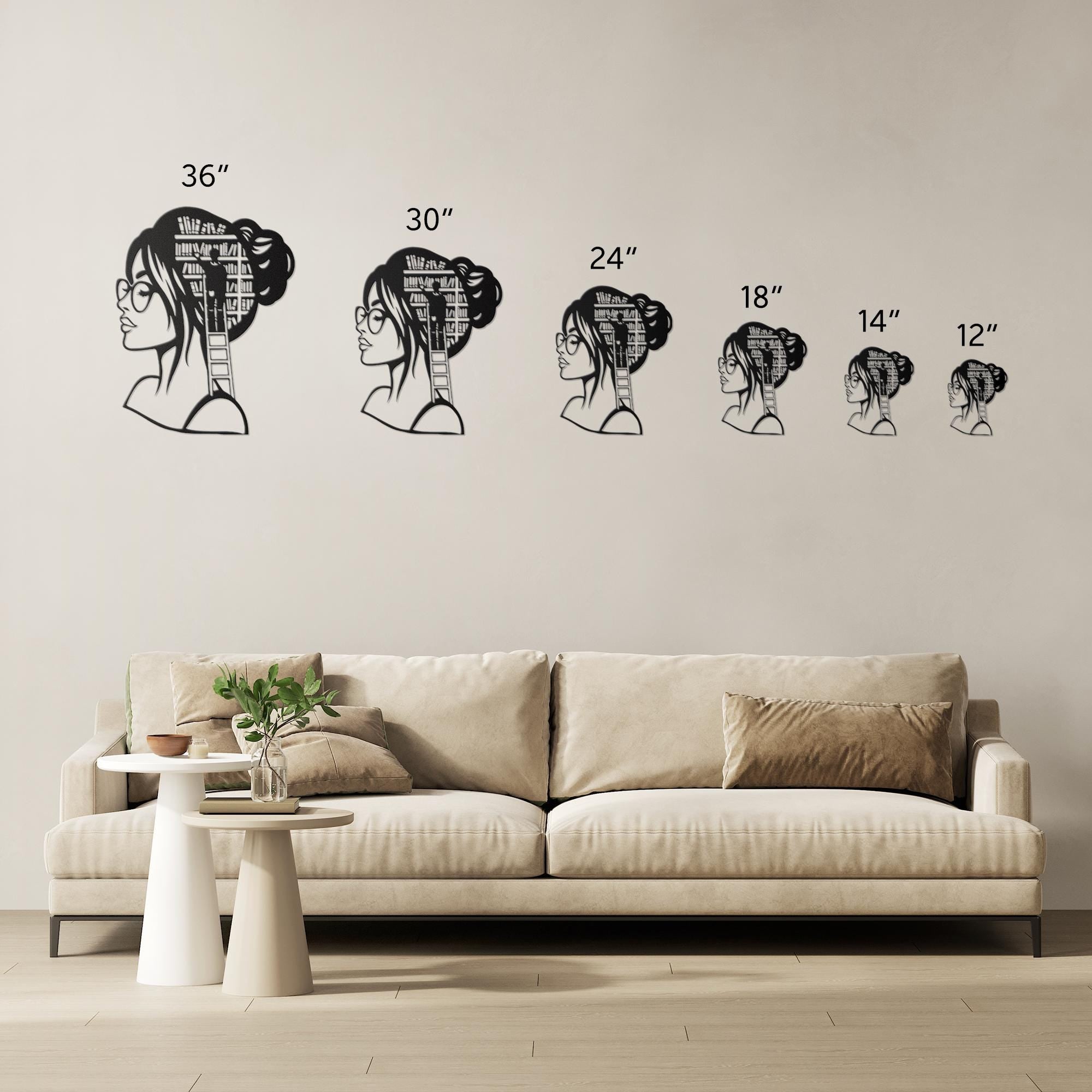 Book Lover Metal Wall Art | Woman Silhouette, Library Decor