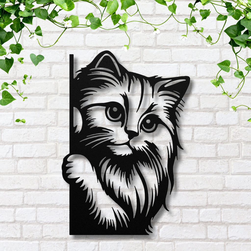 Peeking Cat Metal Wall Art, Die Cut Kitten Sign, Pet Lover Home Decor Gift