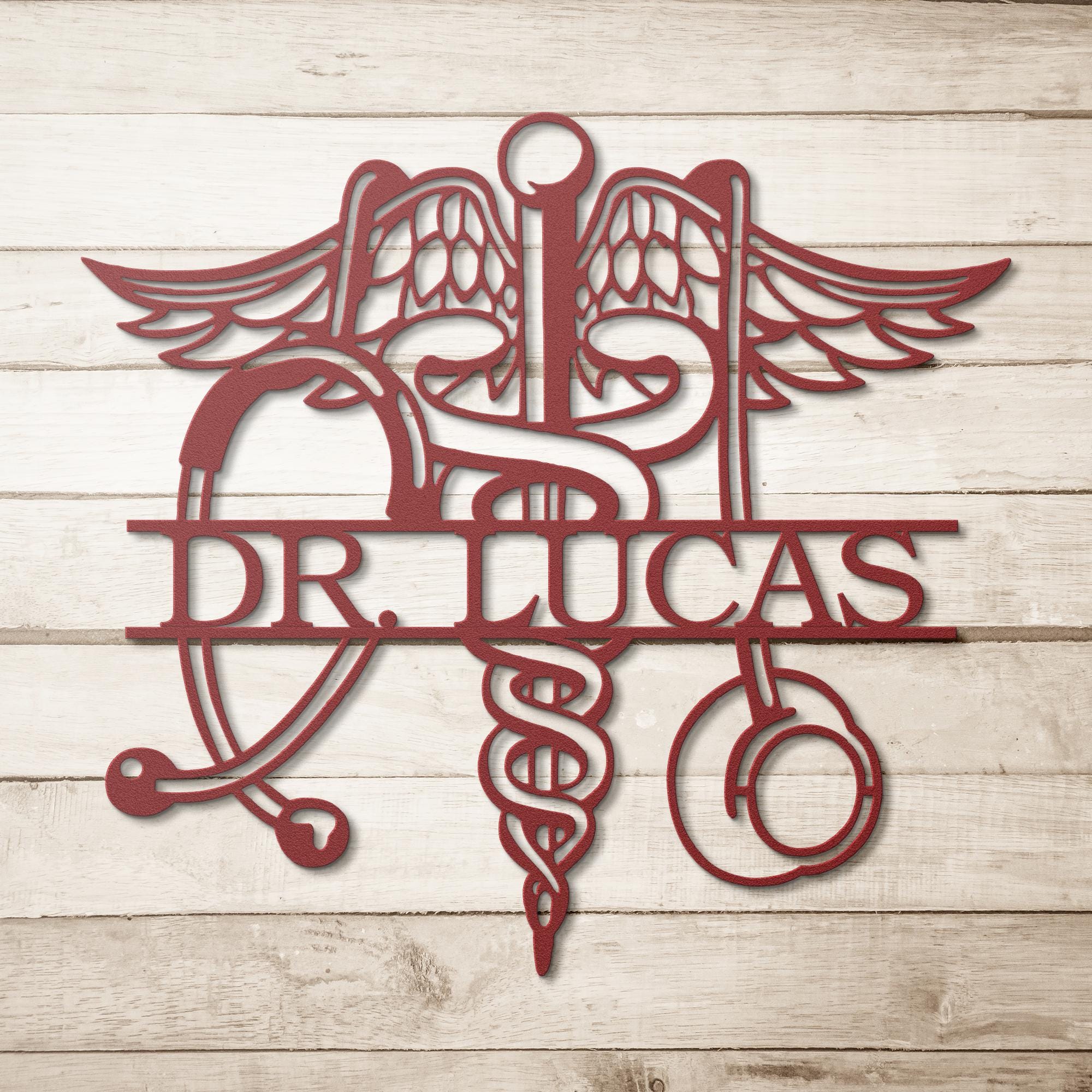 Personalized Doctor Metal Sign, Caduceus Stethoscope Art