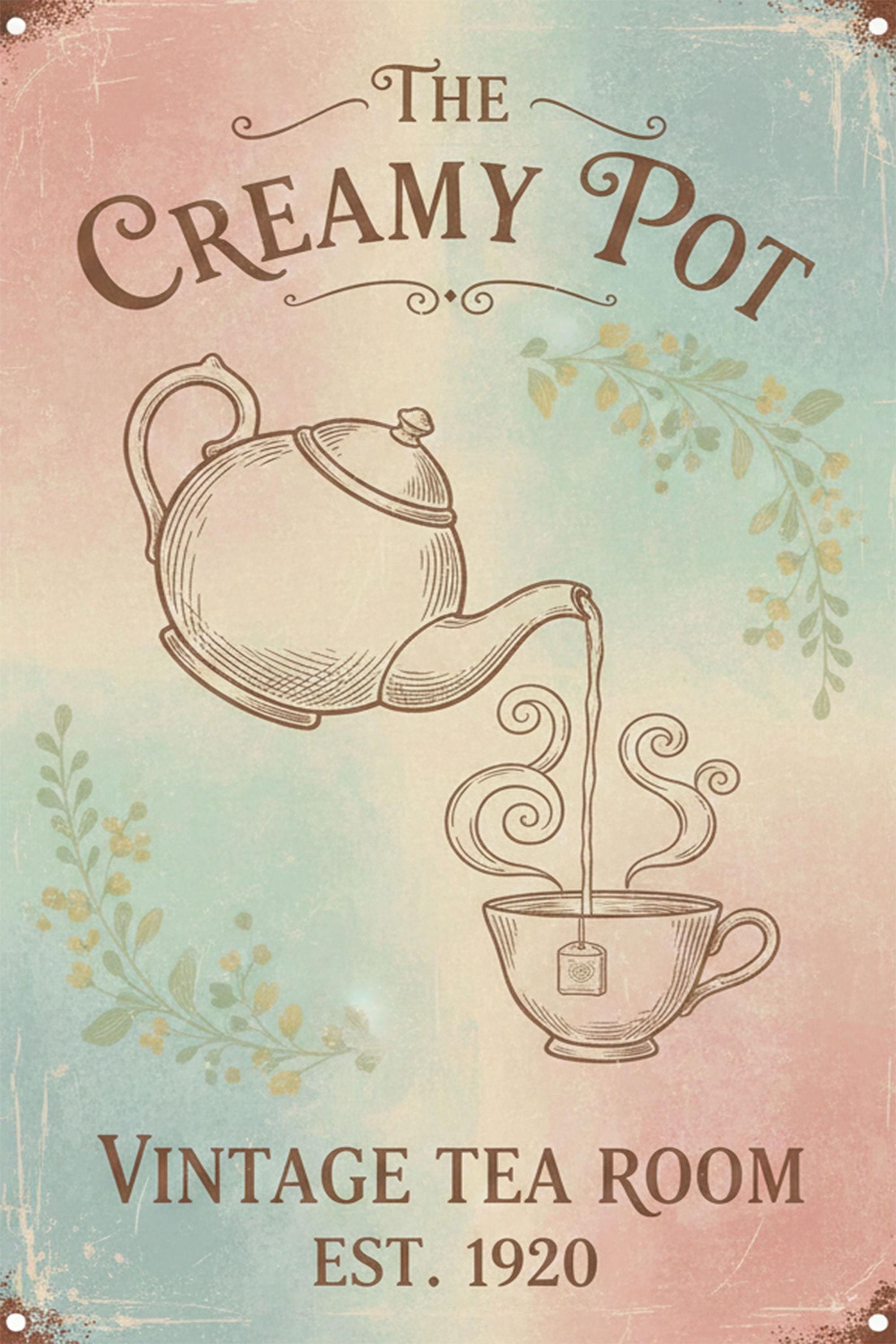 Vintage Tea Room Sign - Custom Metal Sign | Floral Tea House Decor & Kitchen Wall Art