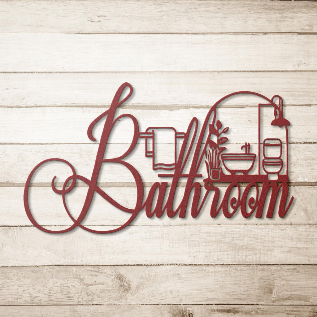 Bathroom Metal Sign Decor | Black Die Cut Wall Art for Restroom | Modern Farmhouse Powder Room Door Hanger | Housewarming Gift