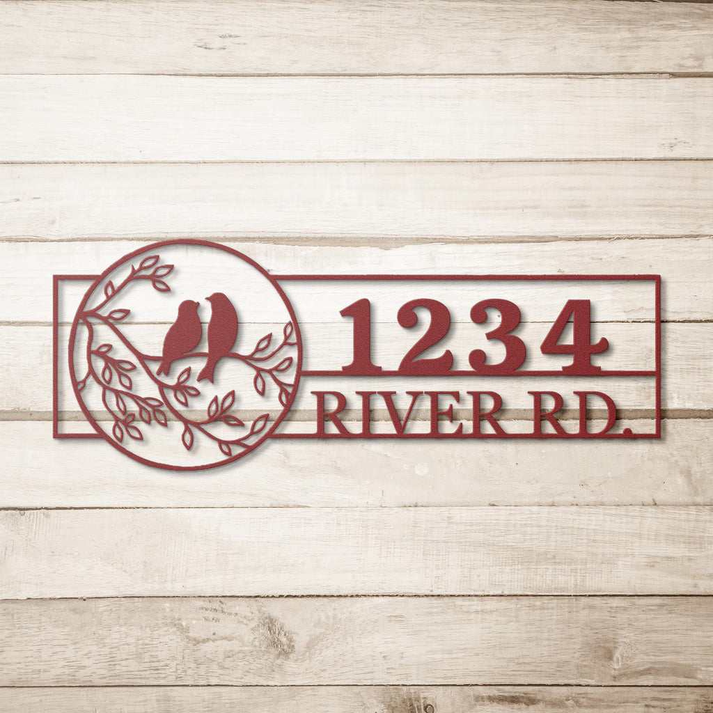 Personalized Address Sign Love Birds | Custom House Number & Street Name Metal Art | Outdoor Die Cut Home Gift