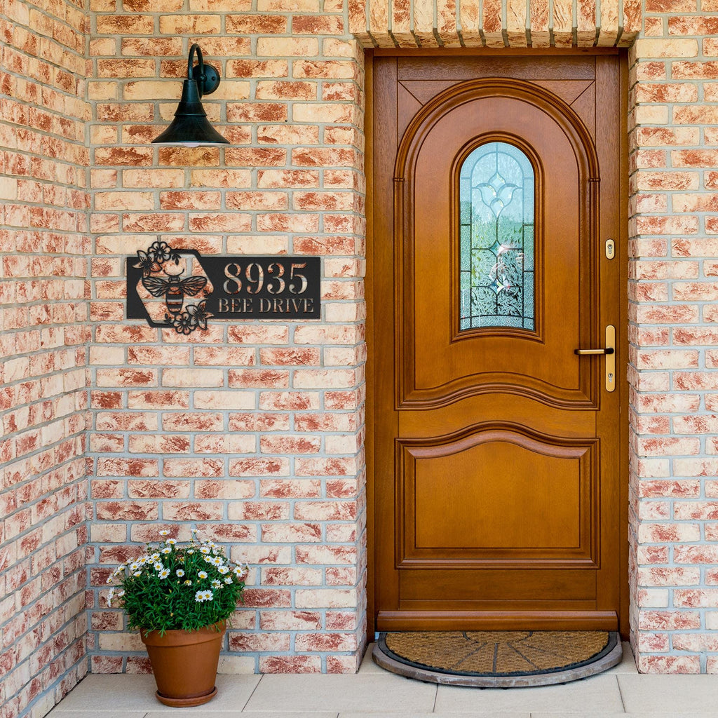 Custom Metal Address Sign - Personalized Bee Honeycomb House Number Plaque