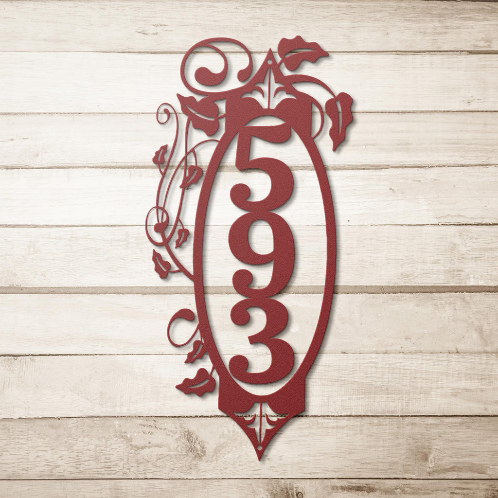Metal House Number Sign - Custom Address Plaque | Vertical Metal Sign with Ivy Wall Decor
