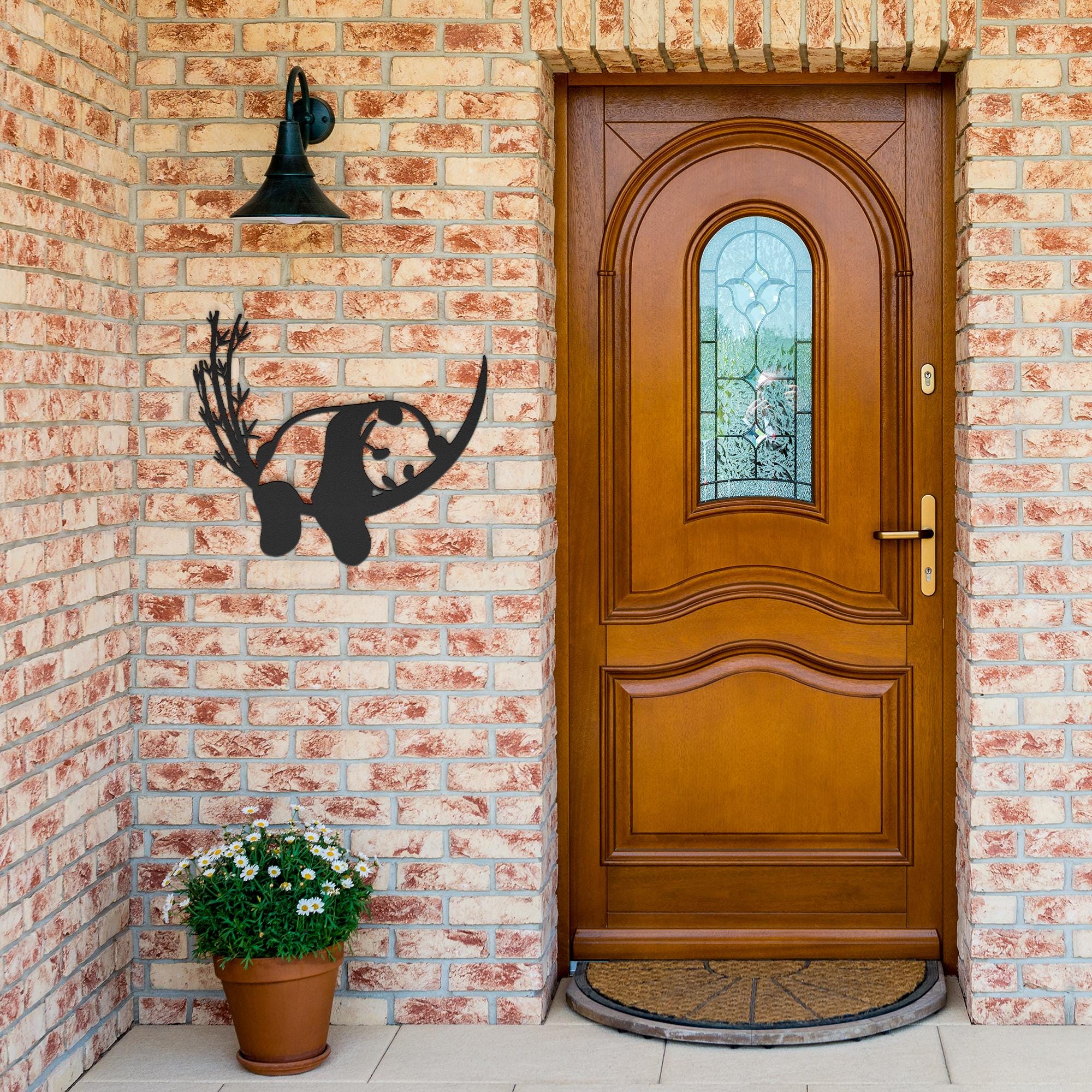 Cute Panda Metal Wall Art, Minimalist Animal Sign, Bamboo Bear Silhouette Decor, Kids Room Nursery Wall Hanging, Unique Bear Lover Gift