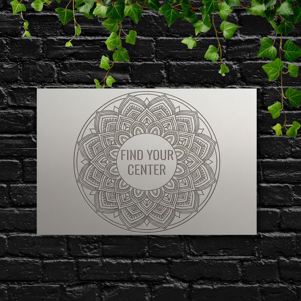 Find Your Center Metal Sign, Mandala Yoga Wall Art, Meditation Room Decor, Zen Gift Idea