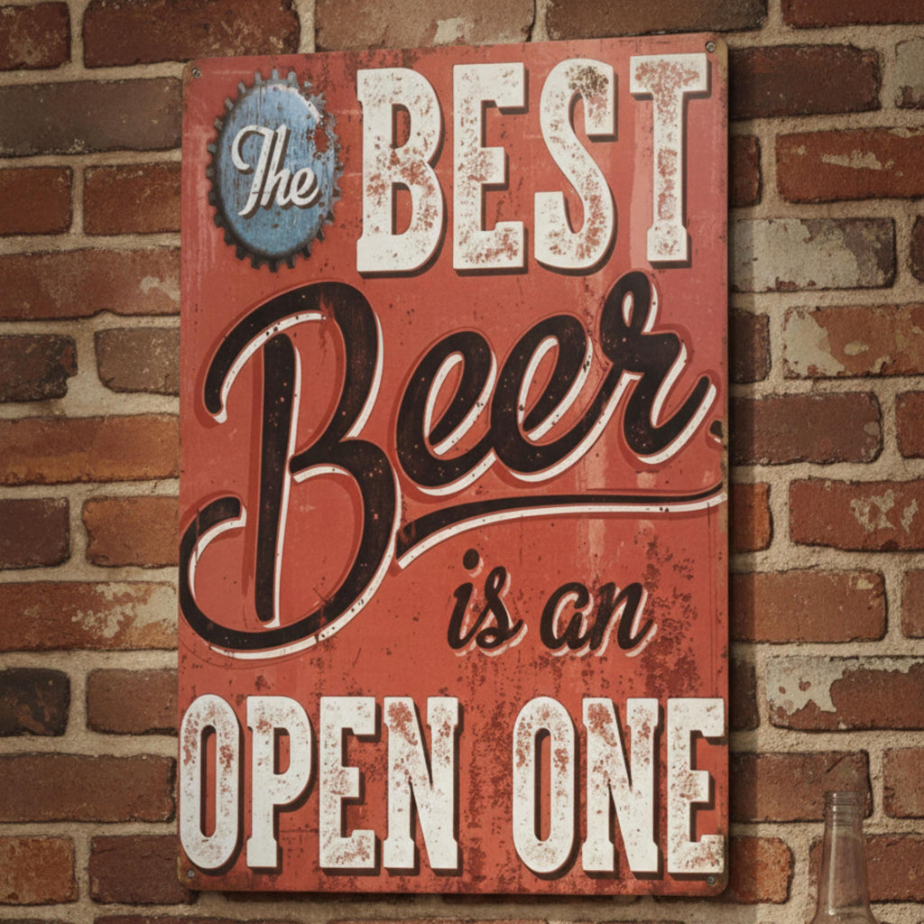 Funny Beer Sign, The Best Beer Is An Open One, Retro Bar Decor, Pub Wall Art
