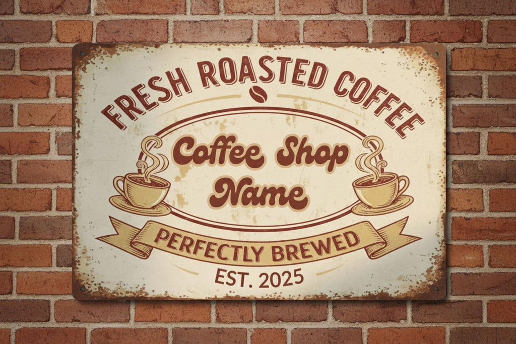 Custom Coffee Shop Sign, Personalized Metal Plaque, Fresh Roasted Coffee Decor, Perfectly Brewed Cafe Art, Est. Date Barista Gift Idea