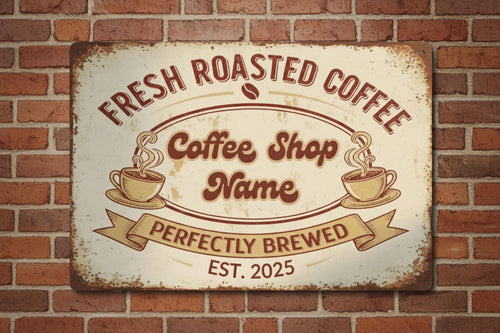 Custom Coffee Shop Sign, Personalized Metal Plaque, Fresh Roasted Coffee Decor, Perfectly Brewed Cafe Art, Est. Date Barista Gift Idea