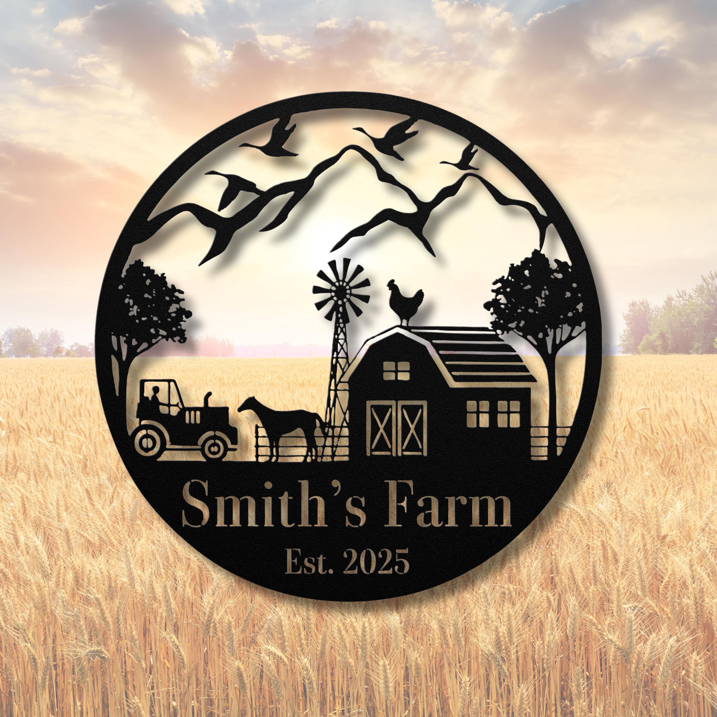 Personalized Farm Metal Sign, Custom Barn Windmill Homestead Plaque, Tractor Gift