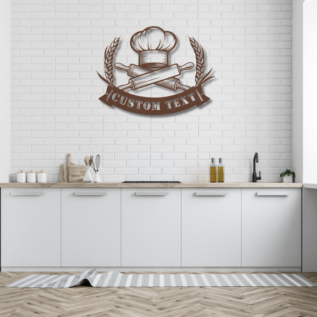 Personalized Baker Sign - Custom Kitchen Decor | Chef Metal Sign & Rolling Pin Art