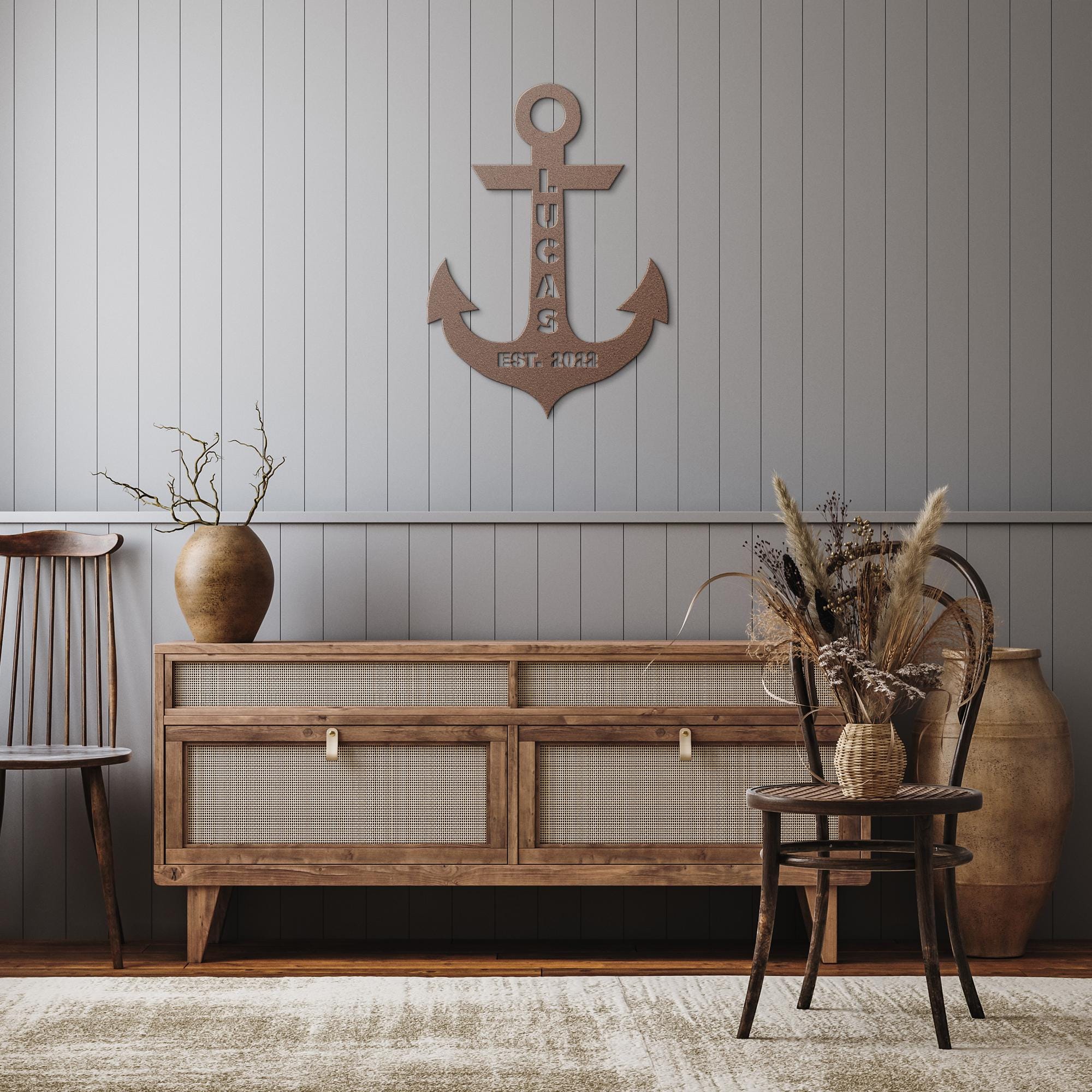 Custom Metal Anchor Sign: Nautical Coastal Decor