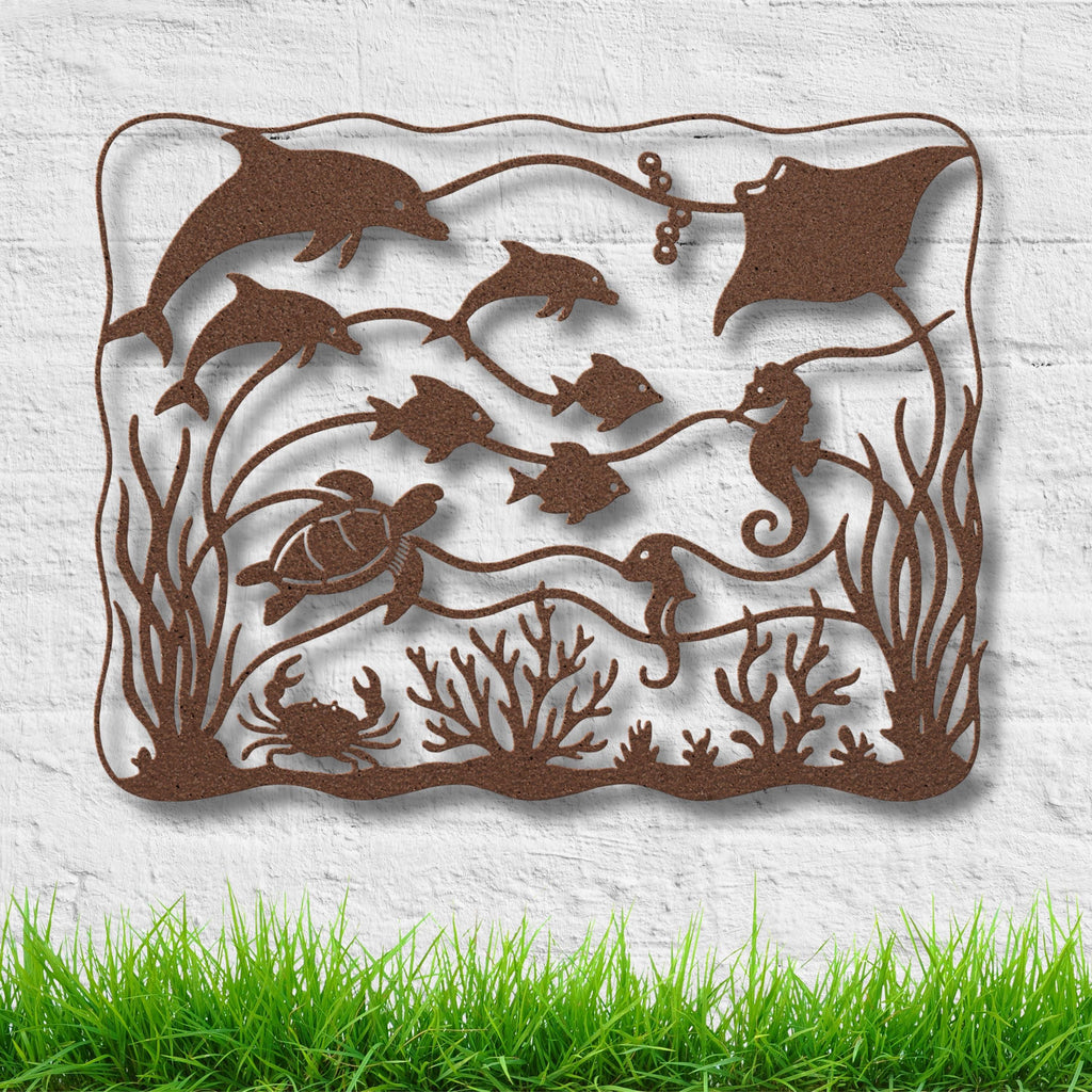 Marine Life Metal Wall Art, Dolphin Seahorse Stingray Sign, Coastal Sea Turtle Decor