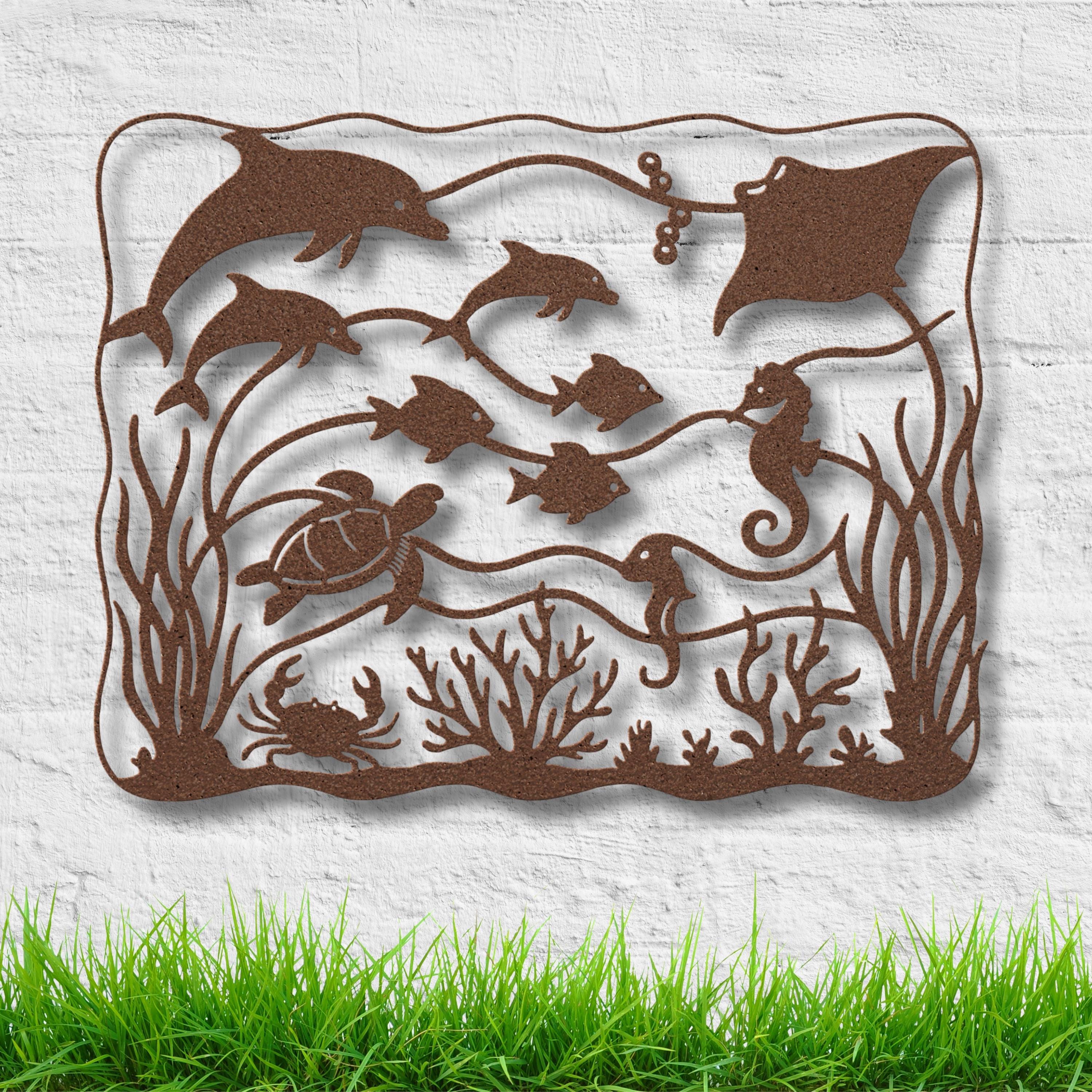 Marine Life Metal Wall Art, Dolphin Seahorse Stingray Sign, Coastal Sea Turtle Decor