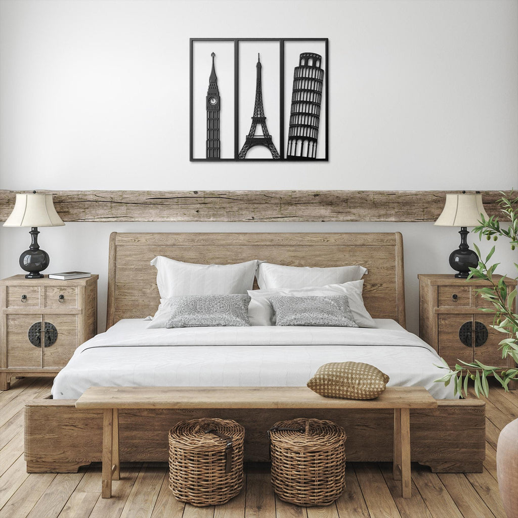 Metal Wall Art Landmarks, Eiffel Tower Big Ben Pisa Decor, Travel Gift World Map