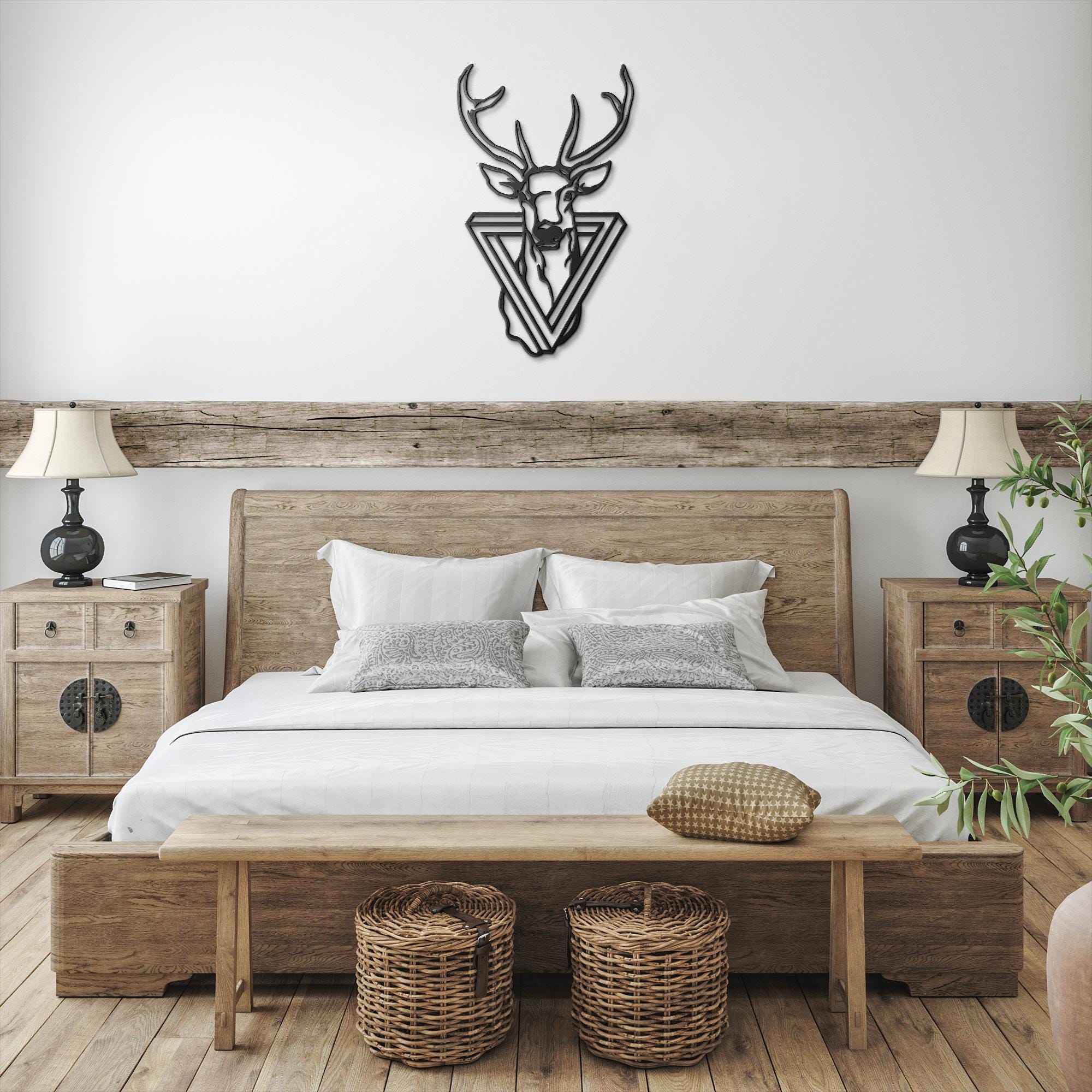 Geometric Deer Head Metal Wall Art, Modern Stag Sign, Minimalist Cabin Decor