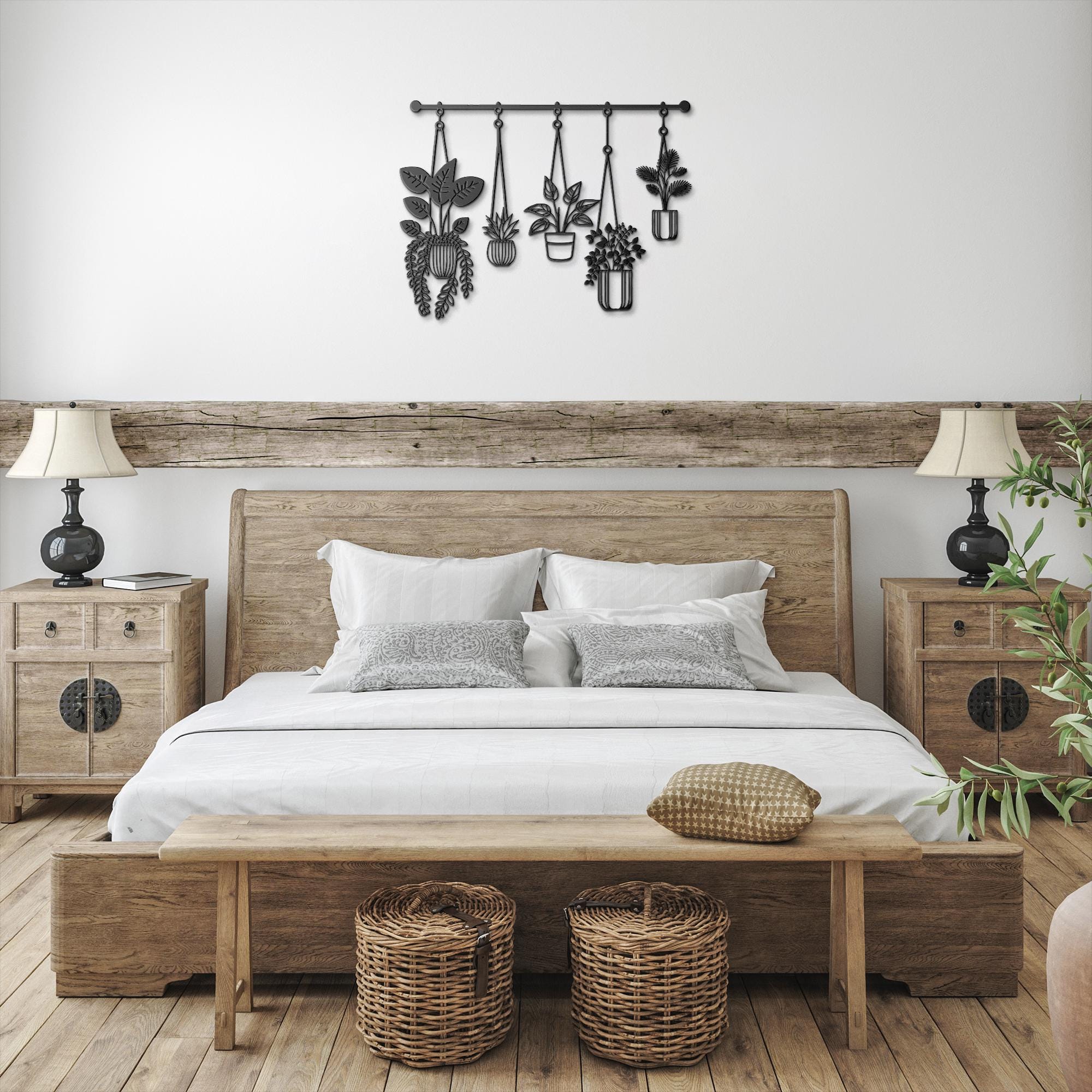 Metal Hanging Potted Plants Wall Art | Minimalist Indoor Garden Sign