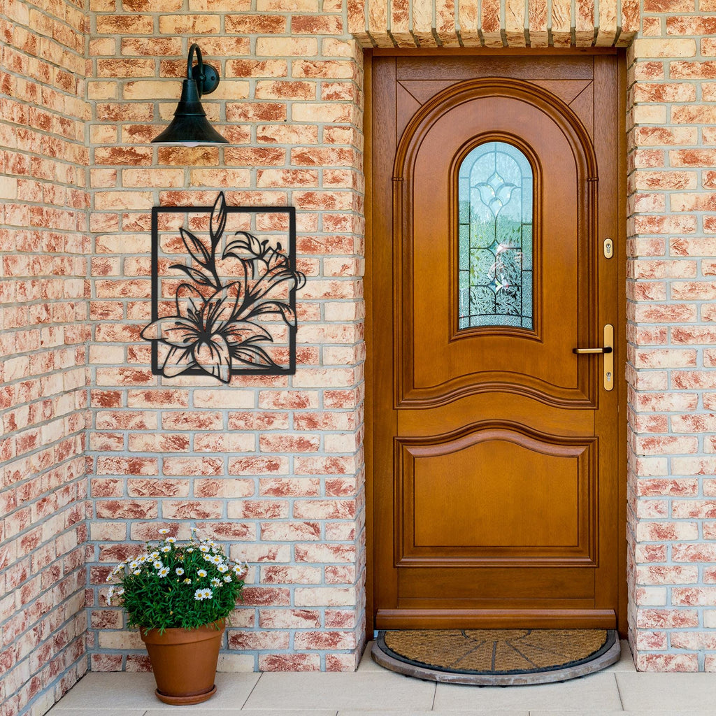 Lily Flower Metal Wall Art, Floral Outline Sign, Botanical Line Art Decor, Minimalist Die Cut Plant Metal Home Gift