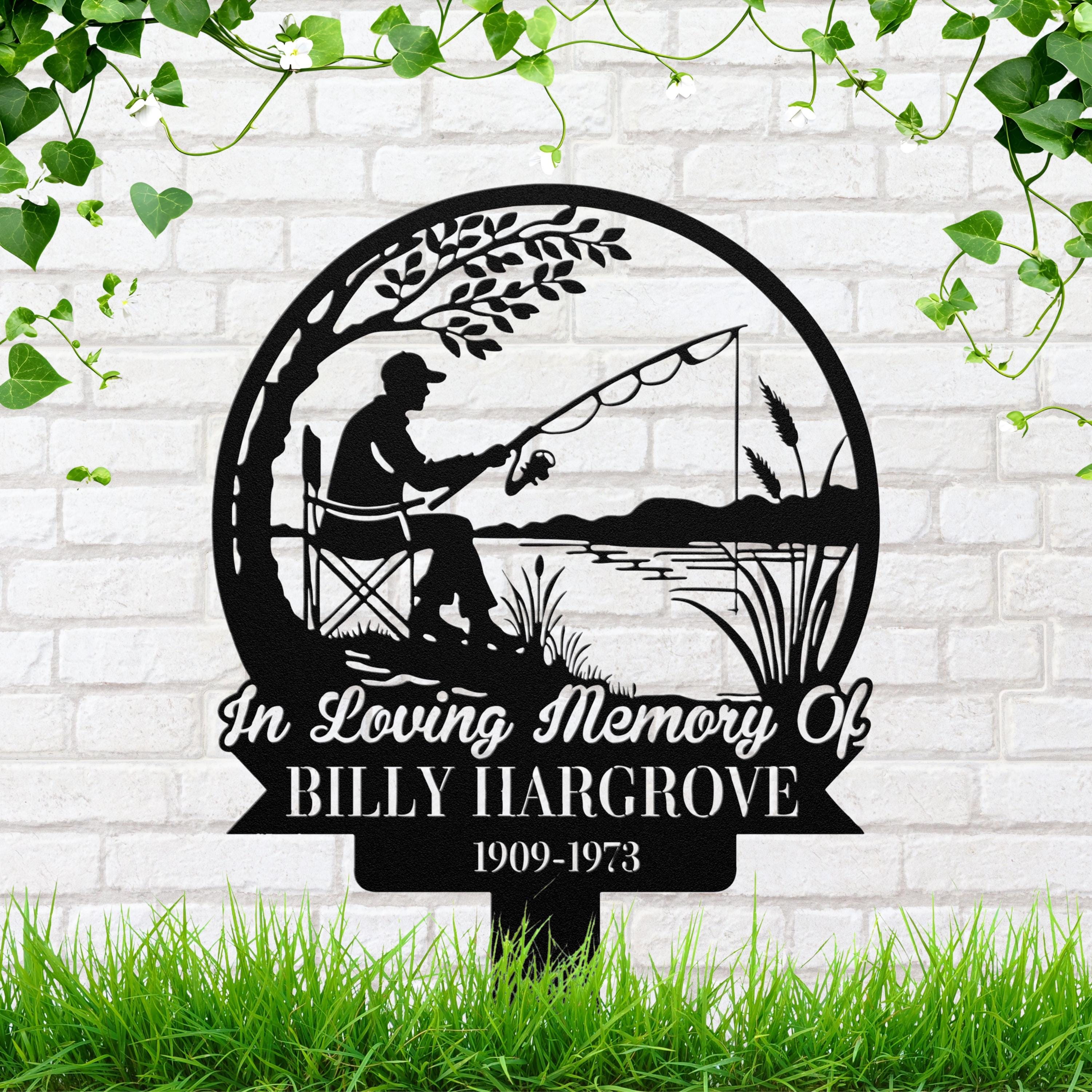 Fisherman Memorial Plaque, In Loving Memory Grave Marker, Personalized Fishing Garden Stake Sympathy Gift