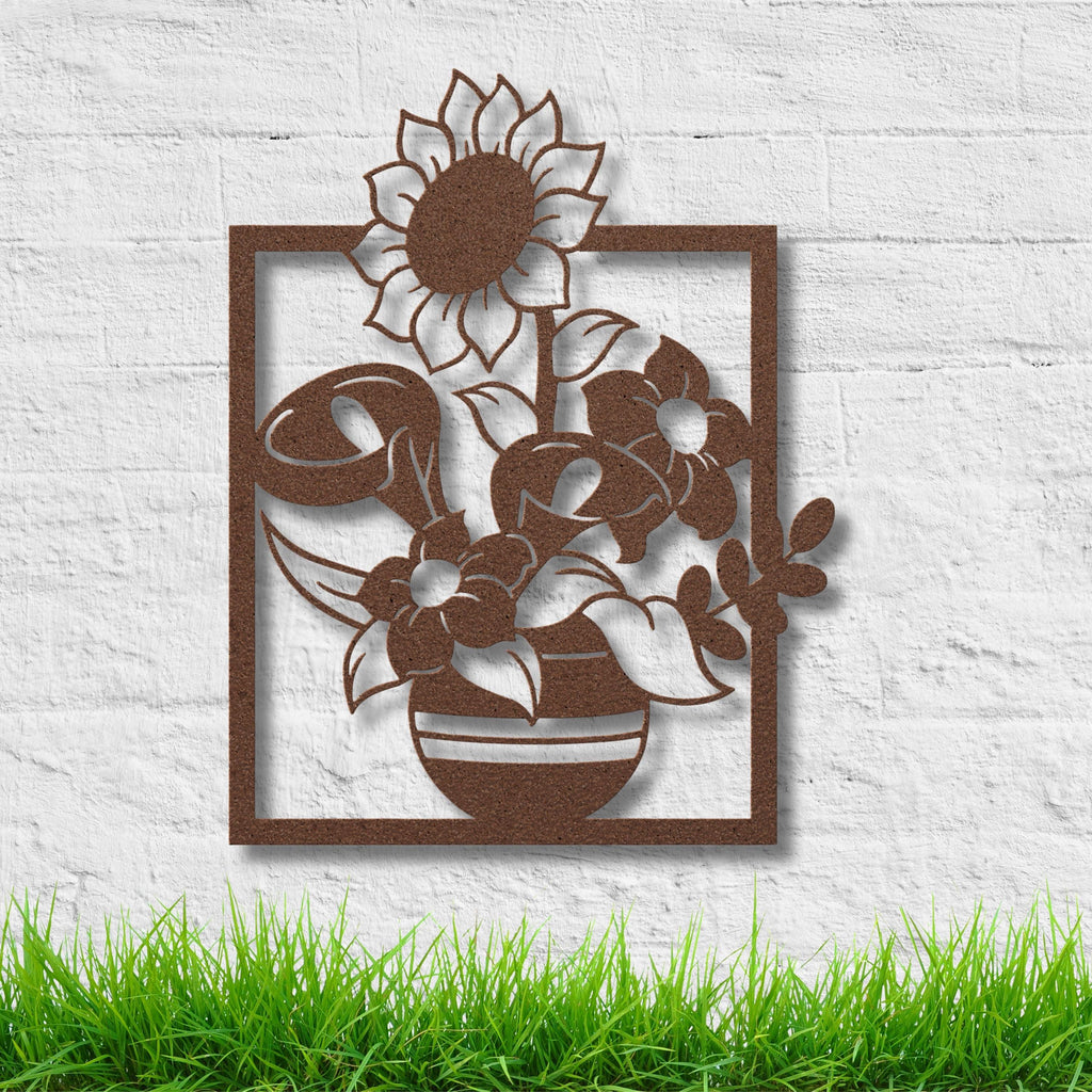 Sunflower Calla Lily Metal Wall Art, Die Cut Floral Vase Sign