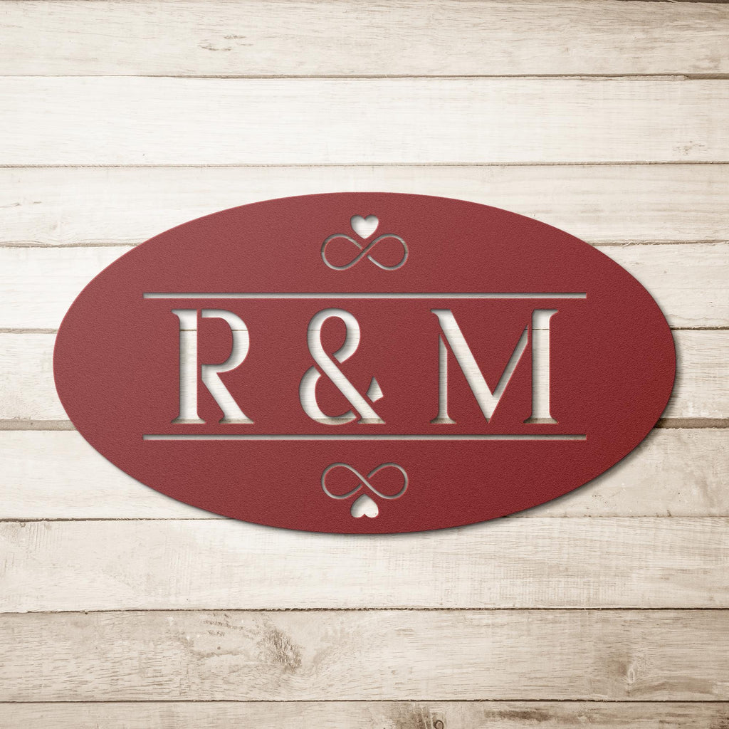 Custom Couple Initials Metal Sign: Oval Monogram Wedding Gift