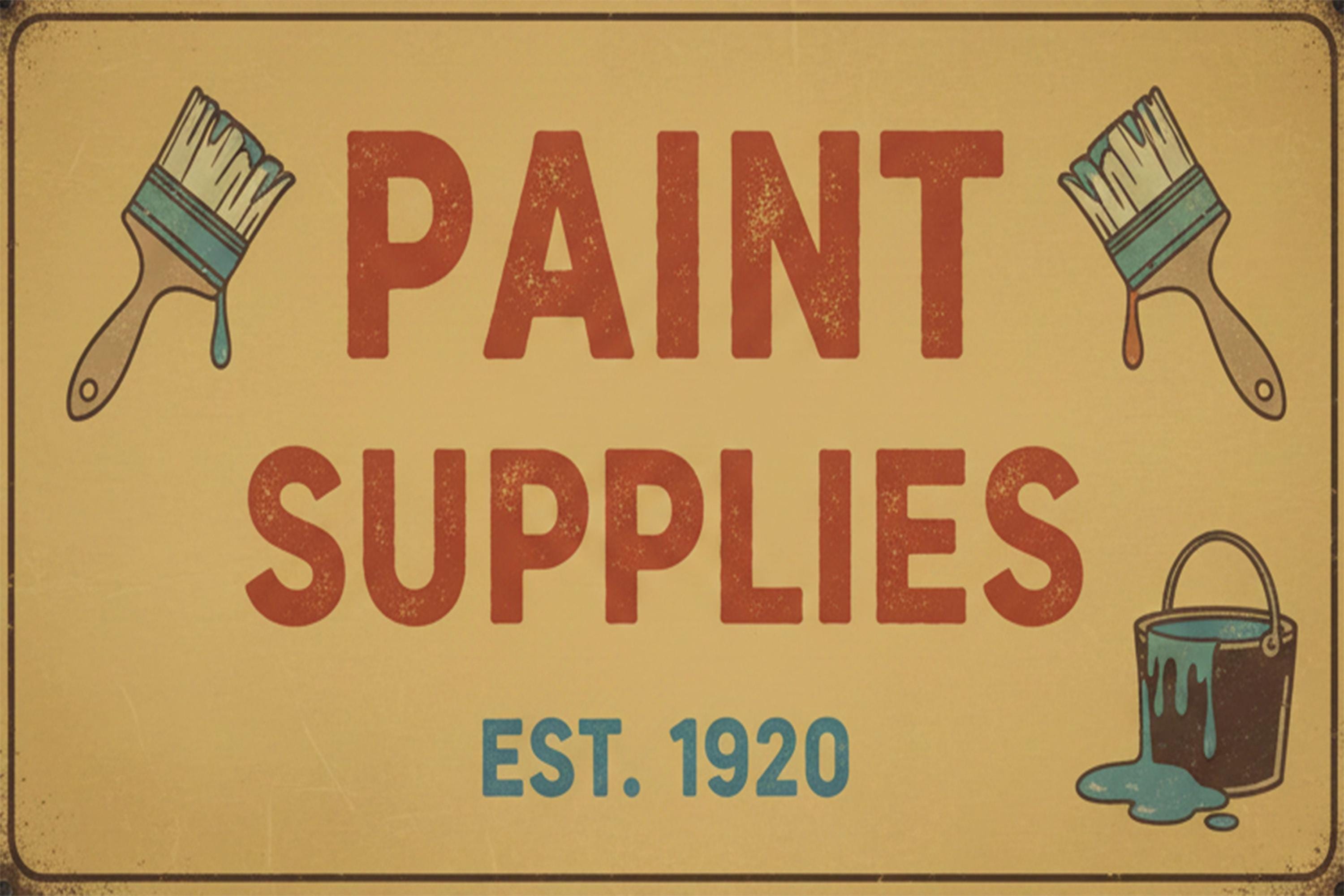 Vintage Paint Supplies Sign, Art Studio Hardware Retro Metal Plaque, Home Repair Decor