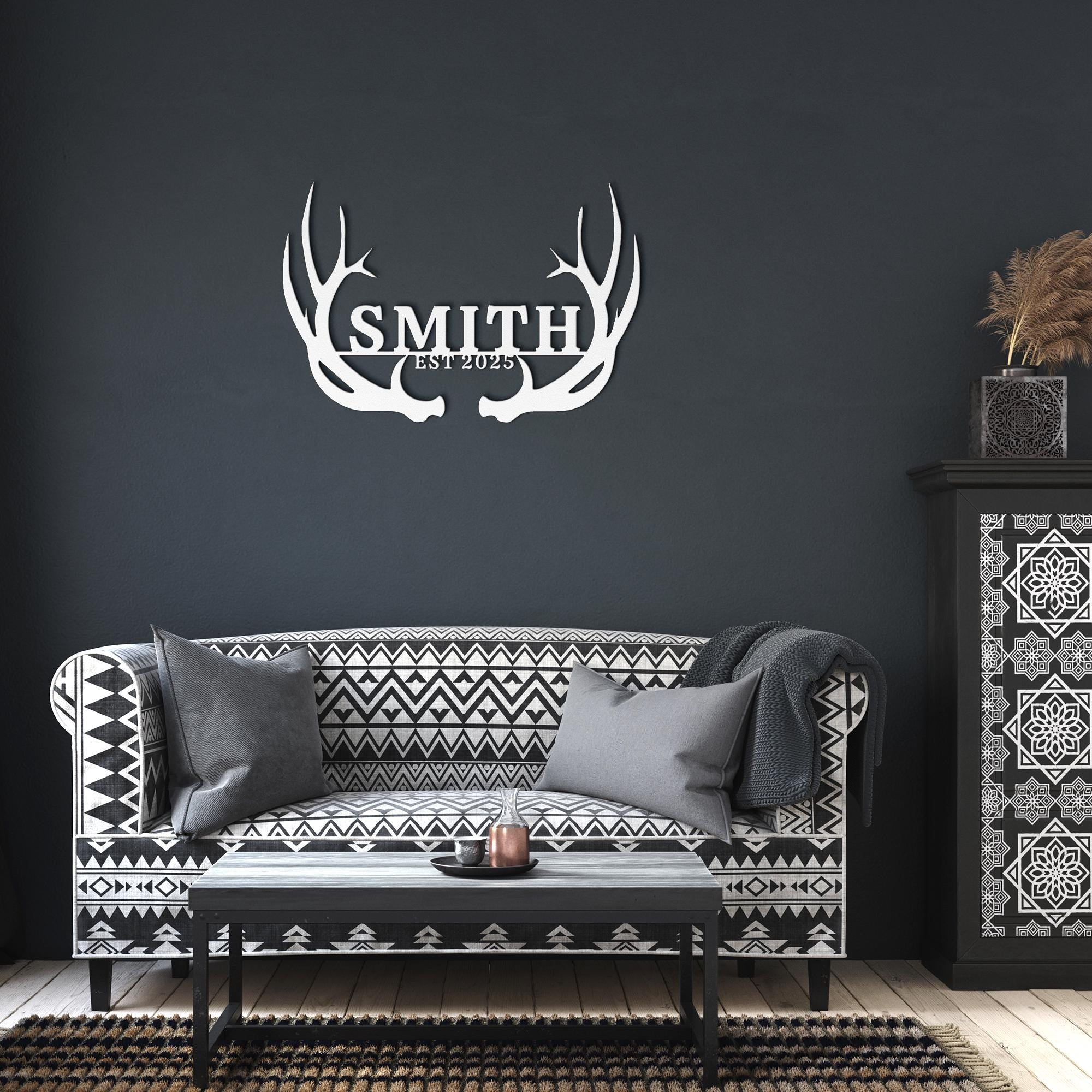 Personalized Antler Sign - Custom Family Name Metal Wall Art | Rustic Cabin Decor Gift