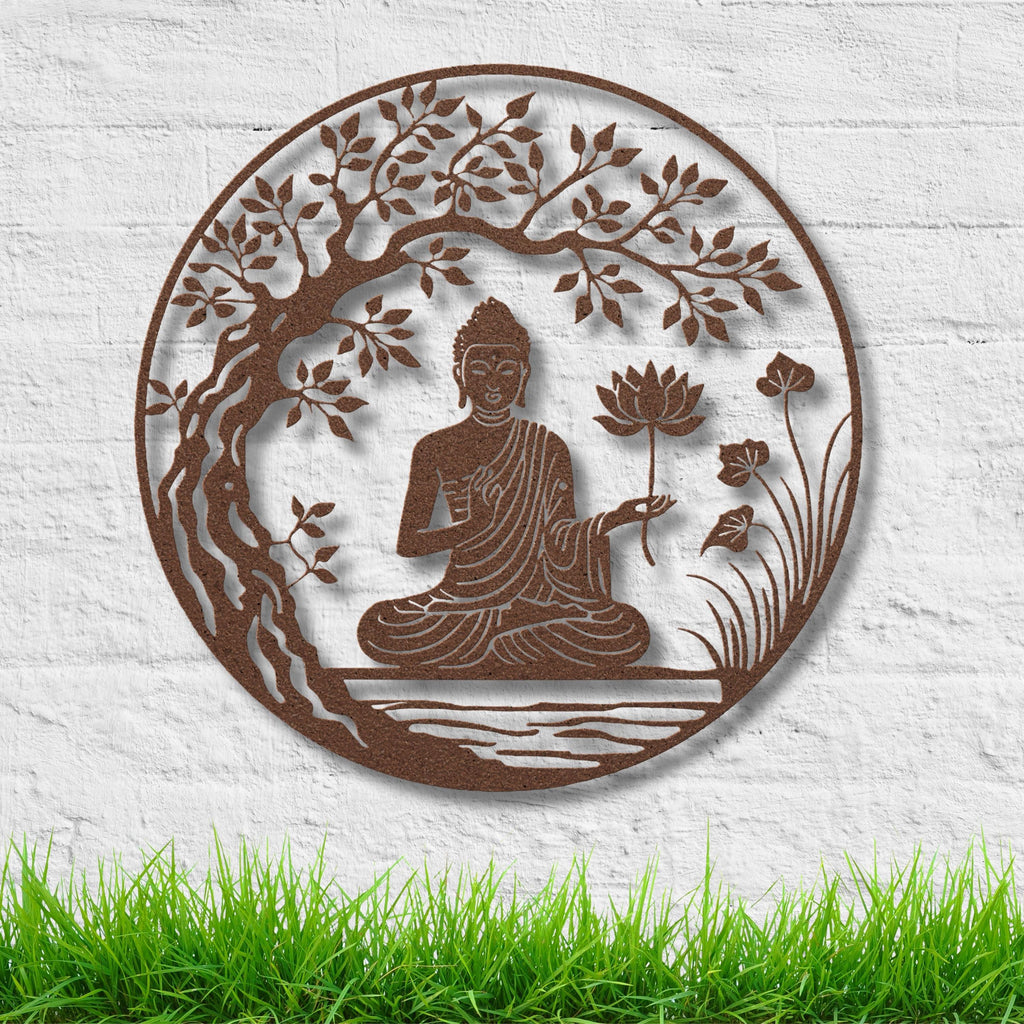 Buddha Lotus Flower Metal Wall Art, Zen Meditation Decor