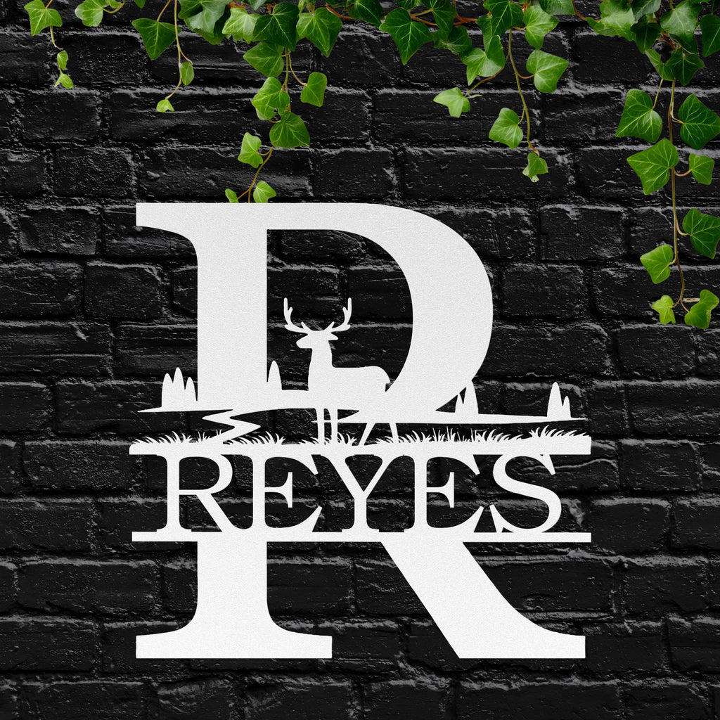 Personalized Split Letter Sign, Initial Deer Metal Monogram, Custom Family Name Sign, Rustic Hunting Decor, Die Cut Wall Art