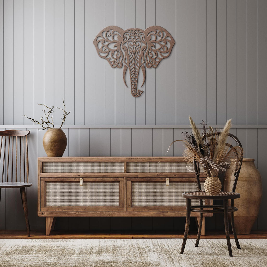 Elephant Metal Wall Art – Mandala Metal Decor | Boho Wall Hanging, Geometric Animal Art