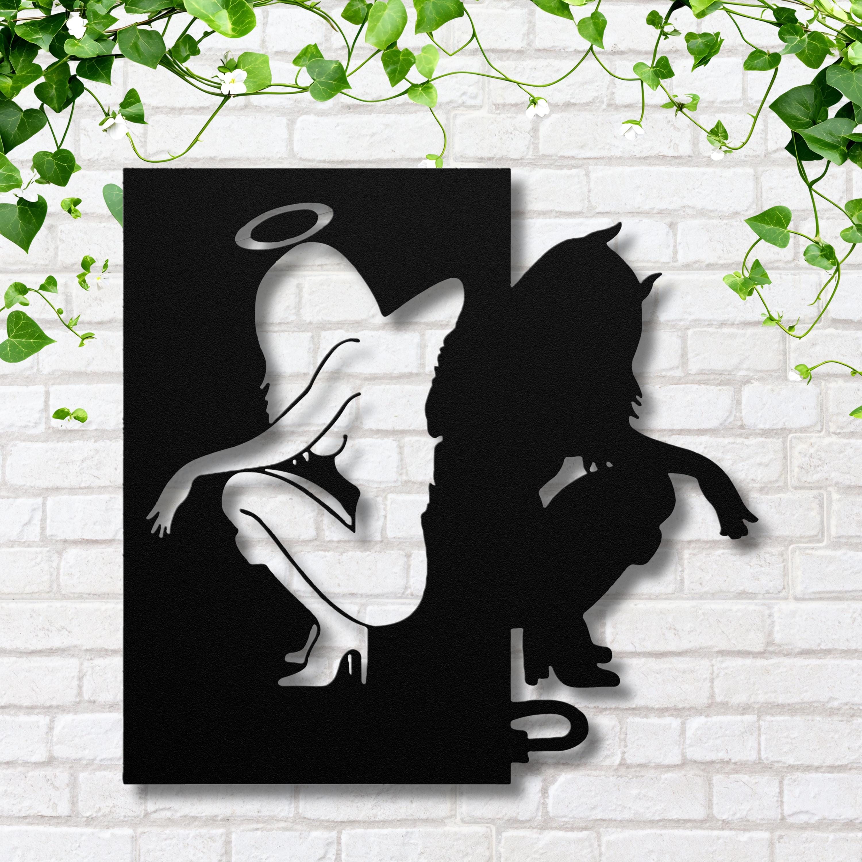 Angel Devil Wall Art – Good vs Evil Metal Silhouette Decor | Unique Contrast Design