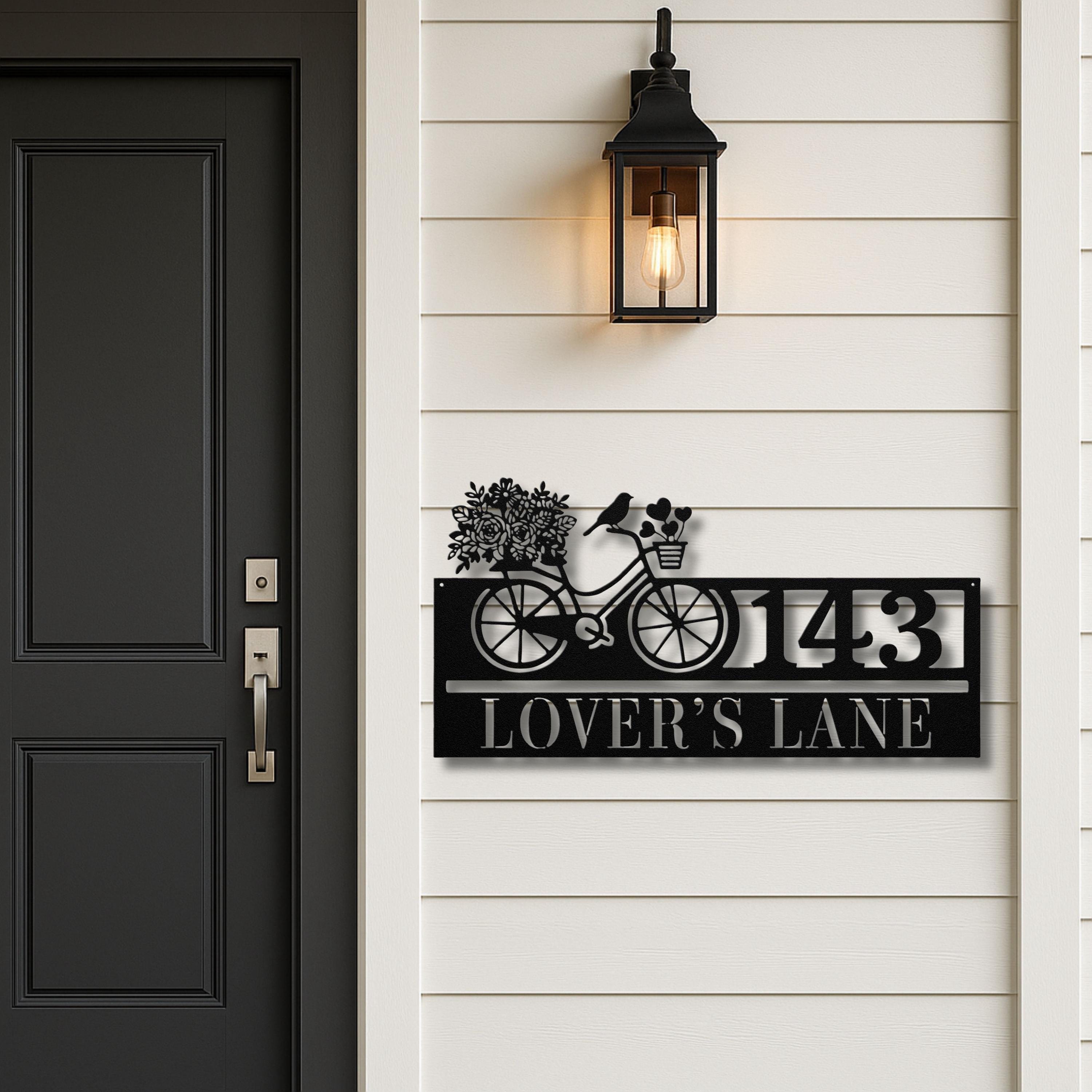 Custom Bicycle Address Sign, Flower Bike Metal Art, Personalized House Number Plaque, Unique Home Decor, Romantic Gift