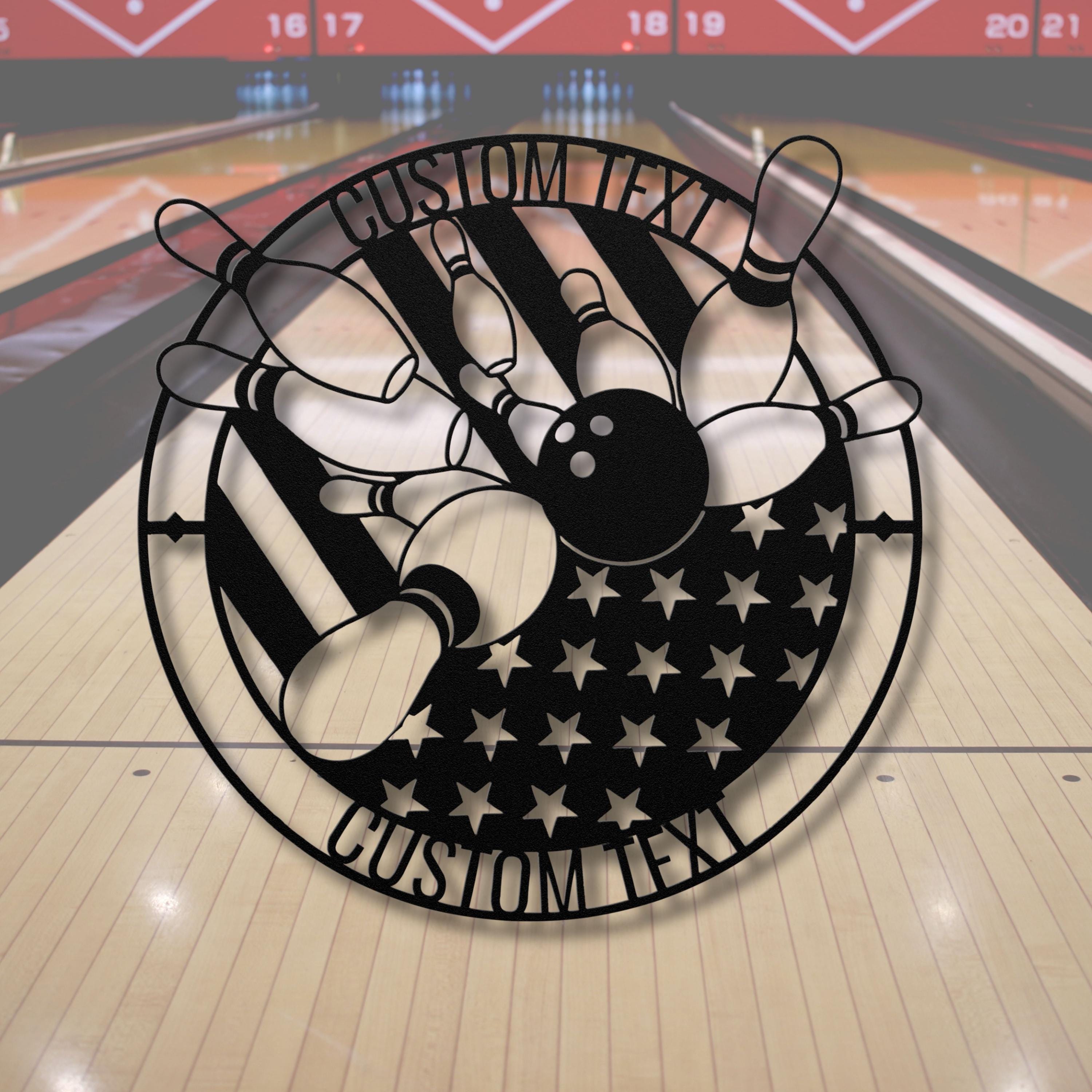 Custom Bowling Sign - Personalized American Flag Metal Decor | Strike Pin Artwork Gift