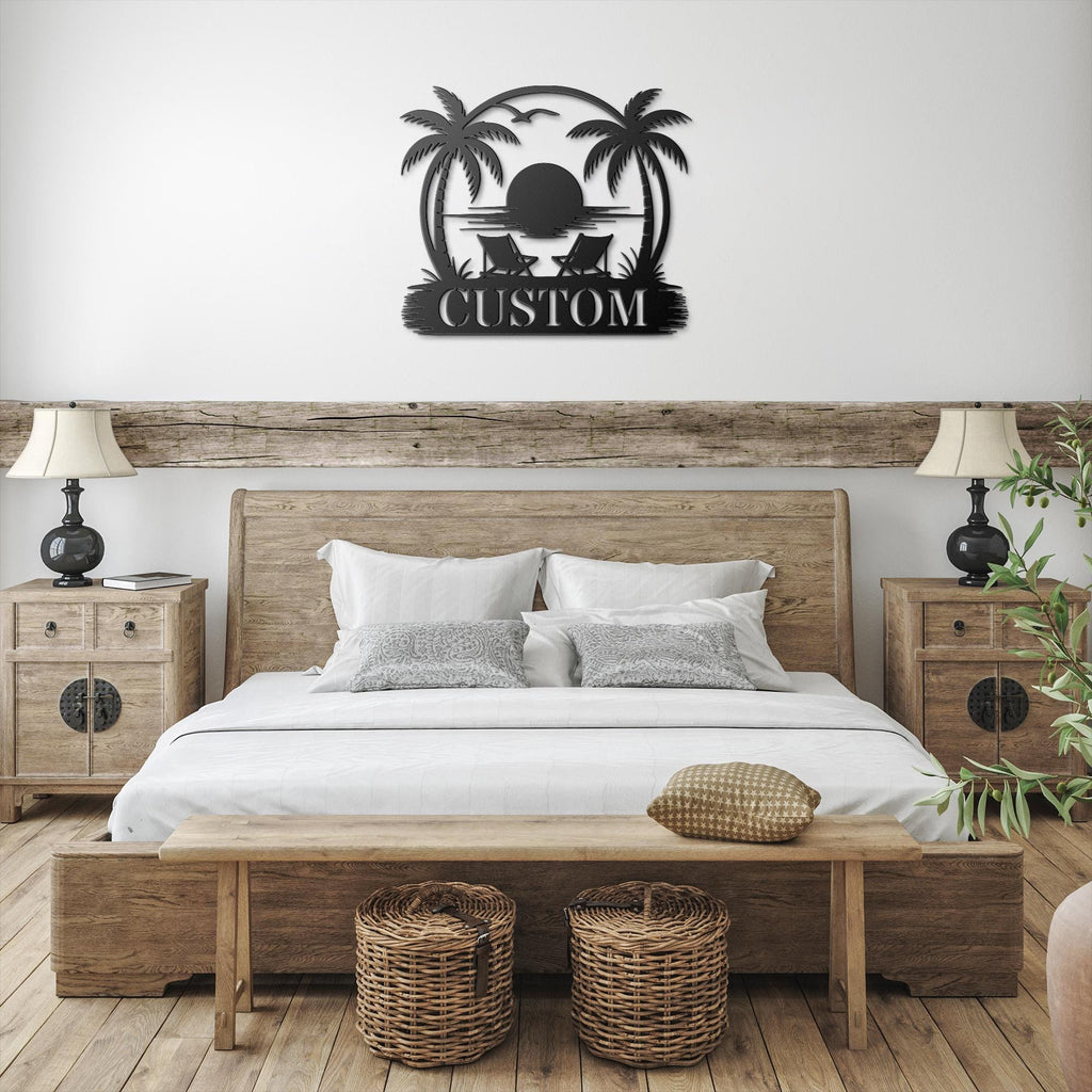 Personalized Beach House Sign - Custom Metal Plaque | Tropical Sunset Decor