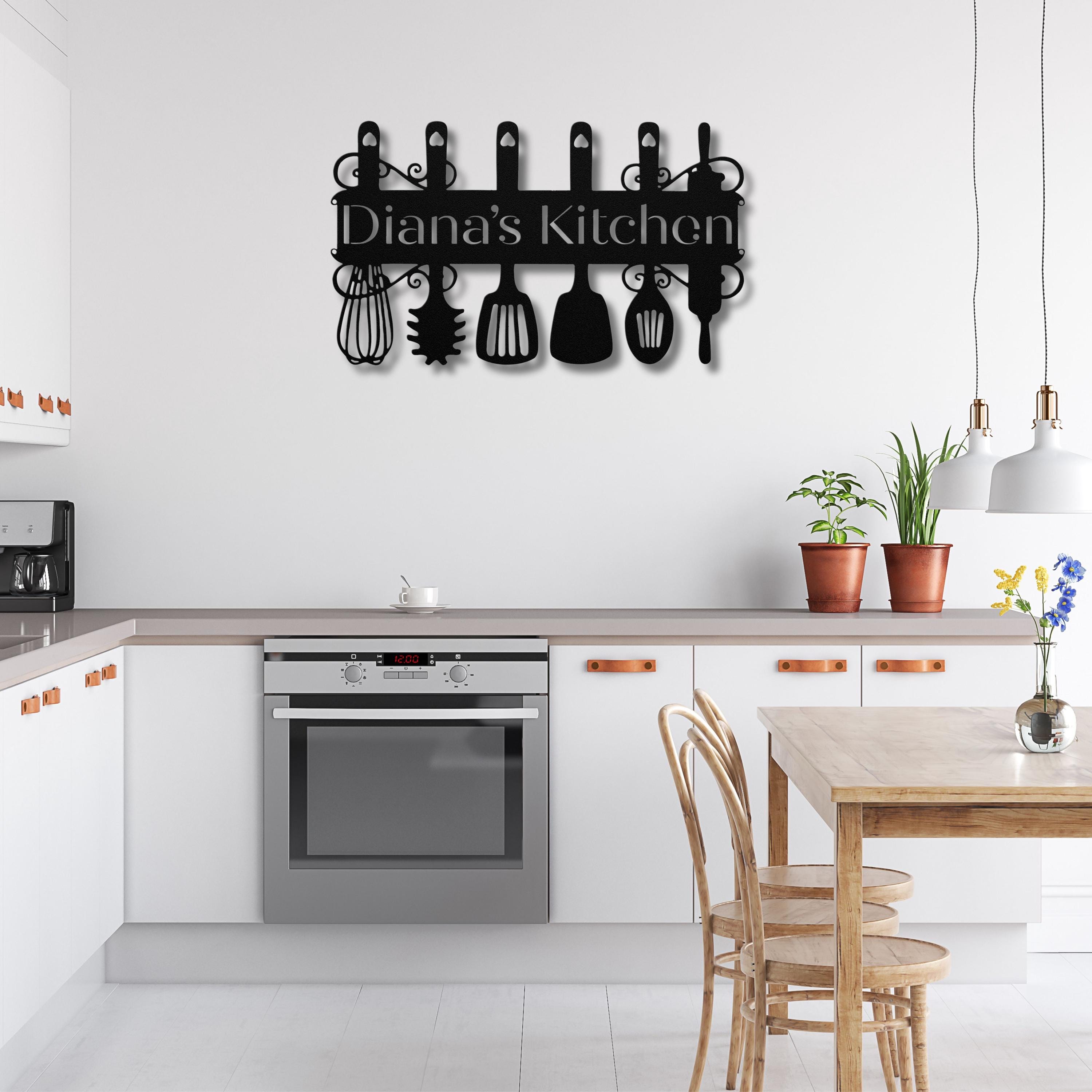 Personalized Kitchen Metal Sign, Utensil Die Cut Wall Art, Chef Gift